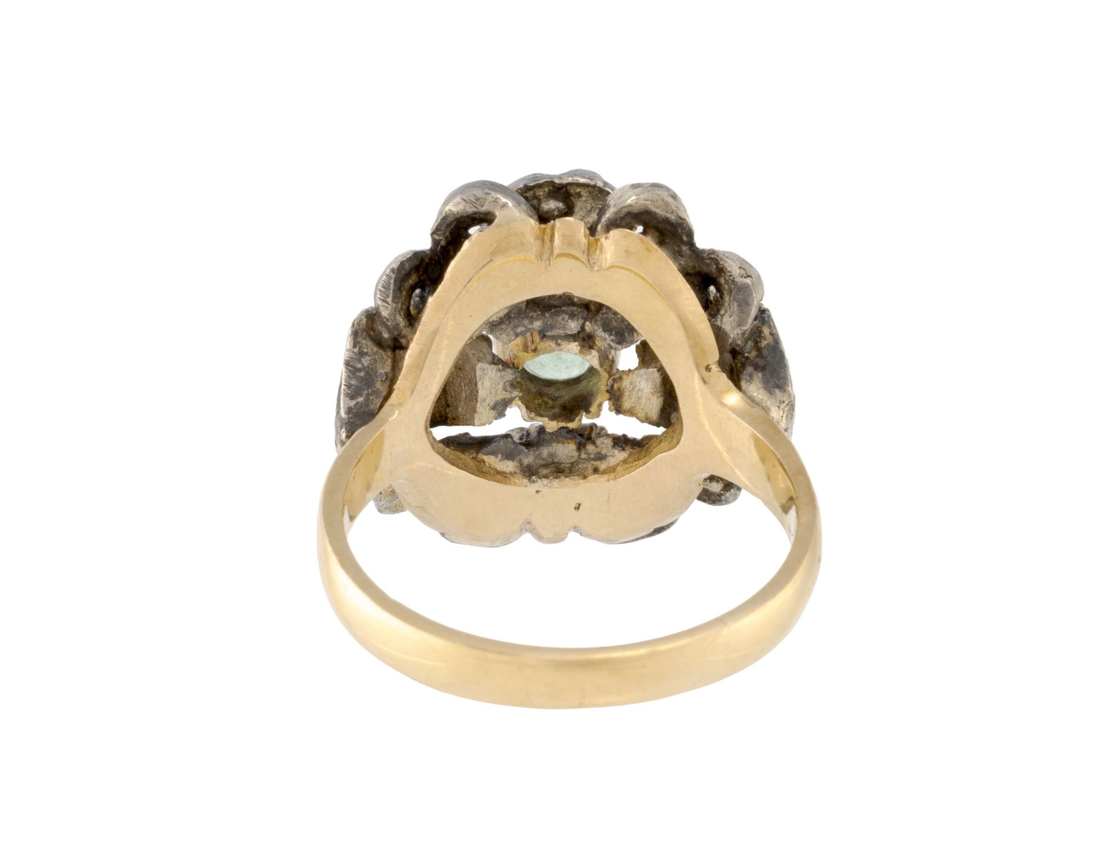 Bague or 750 et argent ciselé sertie d'une émeraude encadrée de quatre diamants facet - 3