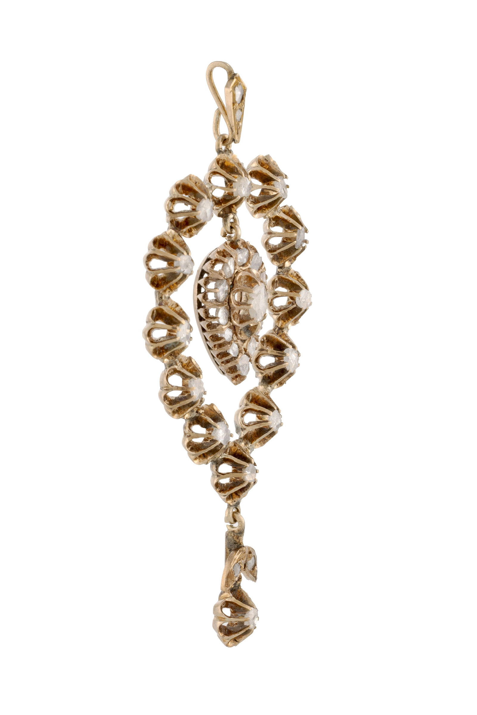 Pendentif de style XIXe s., or rose 375 formé de fleurettes et retenant un élément pi - 2