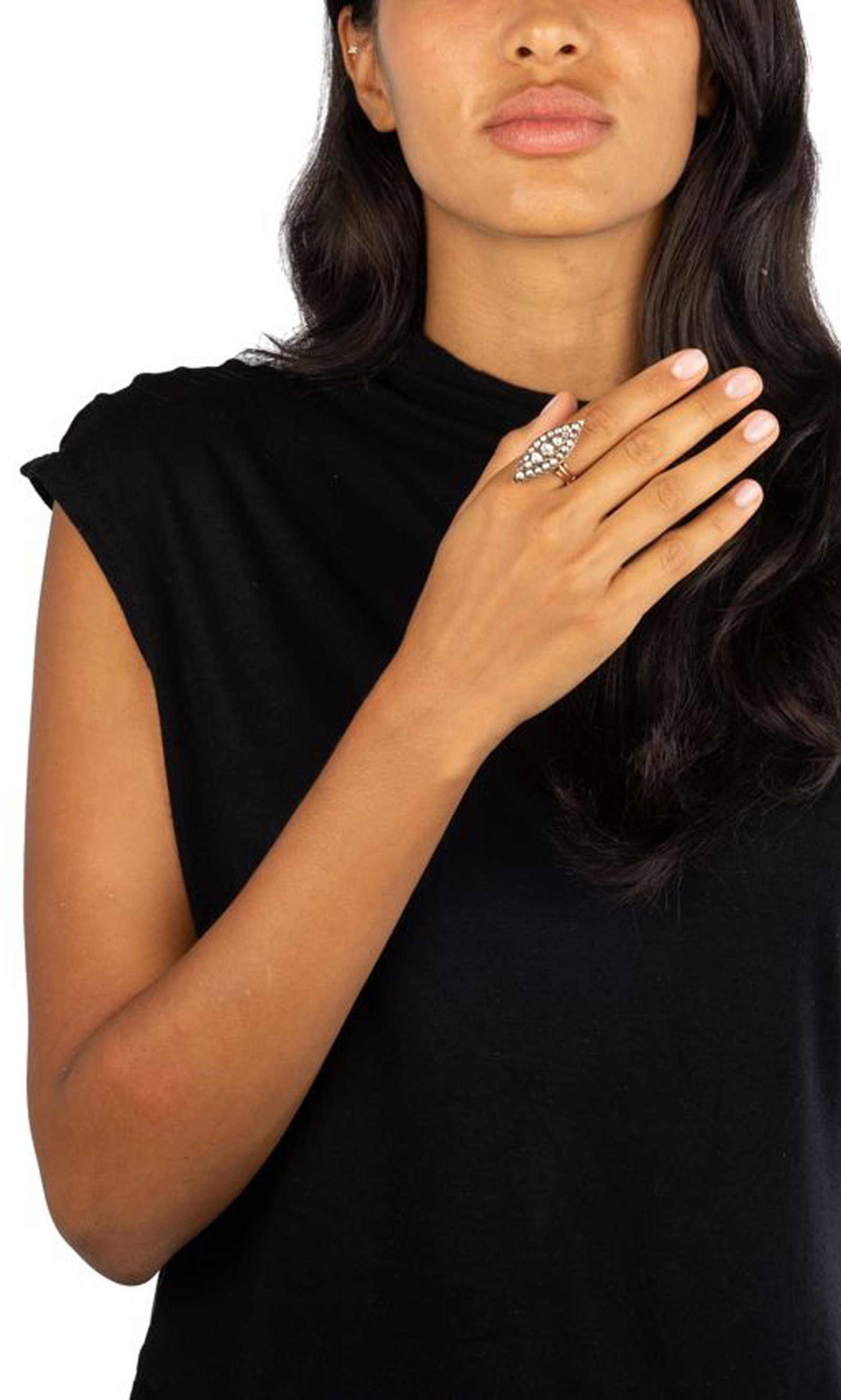 Bague marquise de style XIXe s., or rose 585 sertie foilback de diamants taille rose, doigt 57-17, 1 - 4