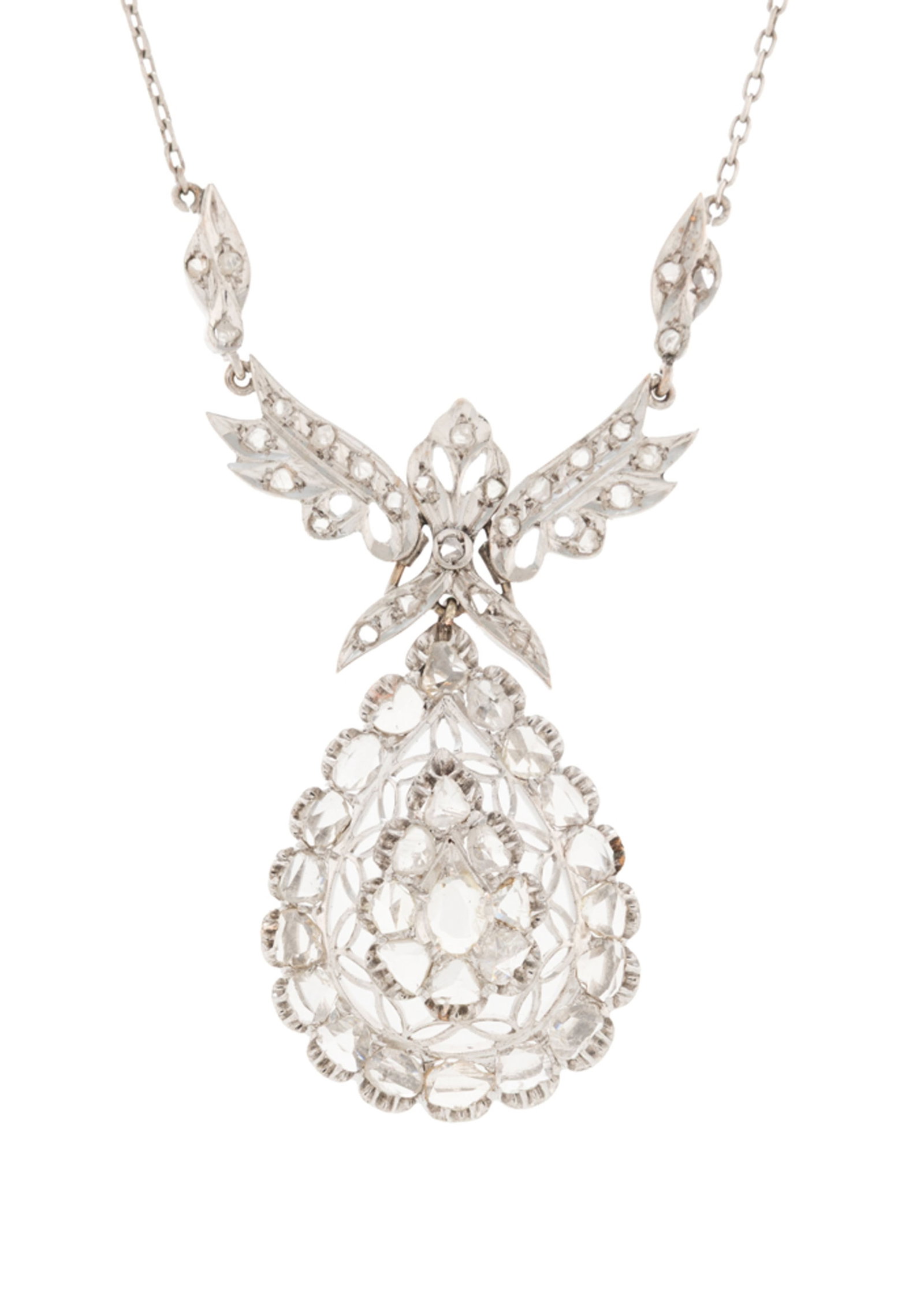 Collier de style XIXe s., en or gris 585 à maille forçat limée retenant un centre ajo - 2