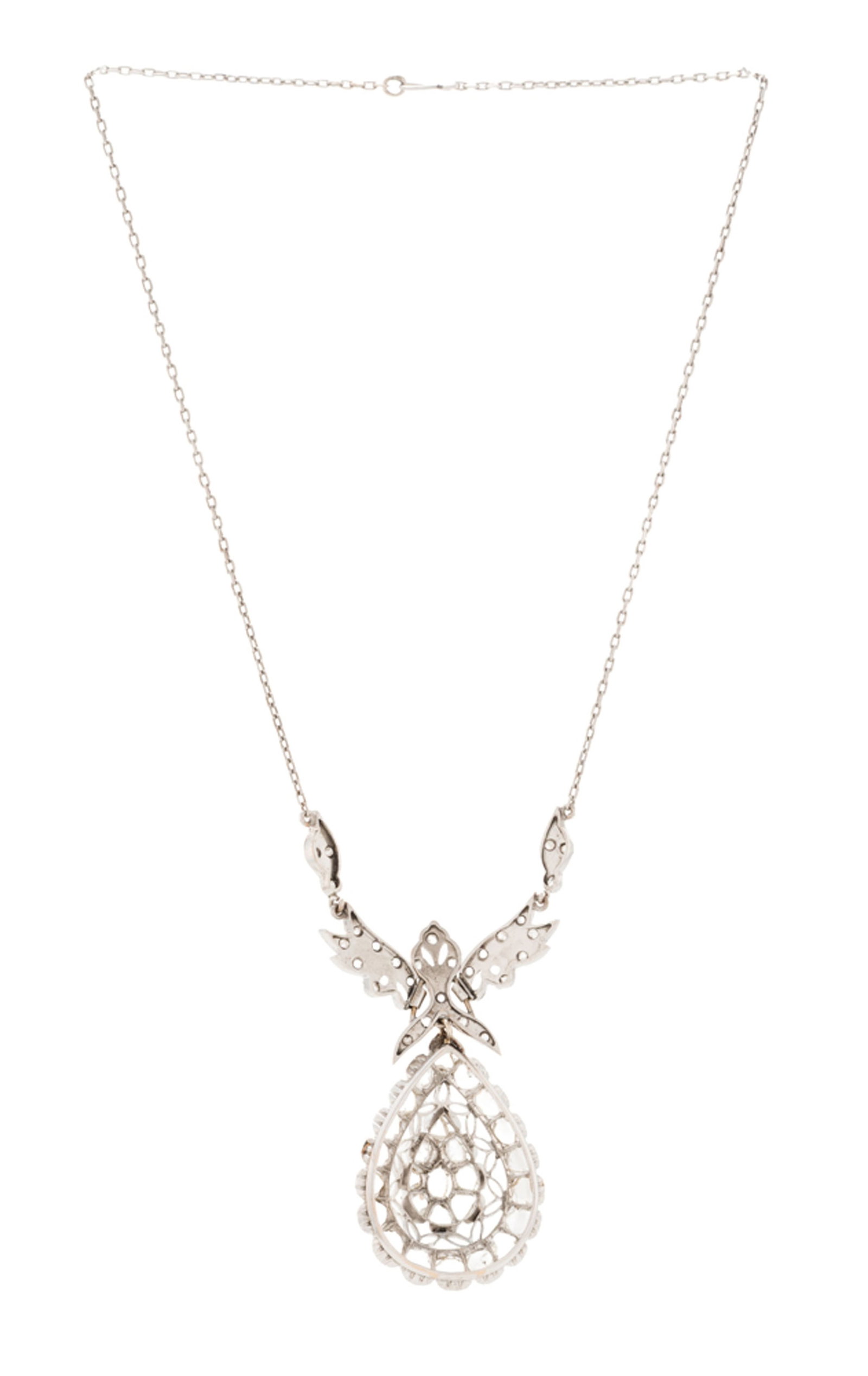 Collier de style XIXe s., en or gris 585 à maille forçat limée retenant un centre ajo - 4