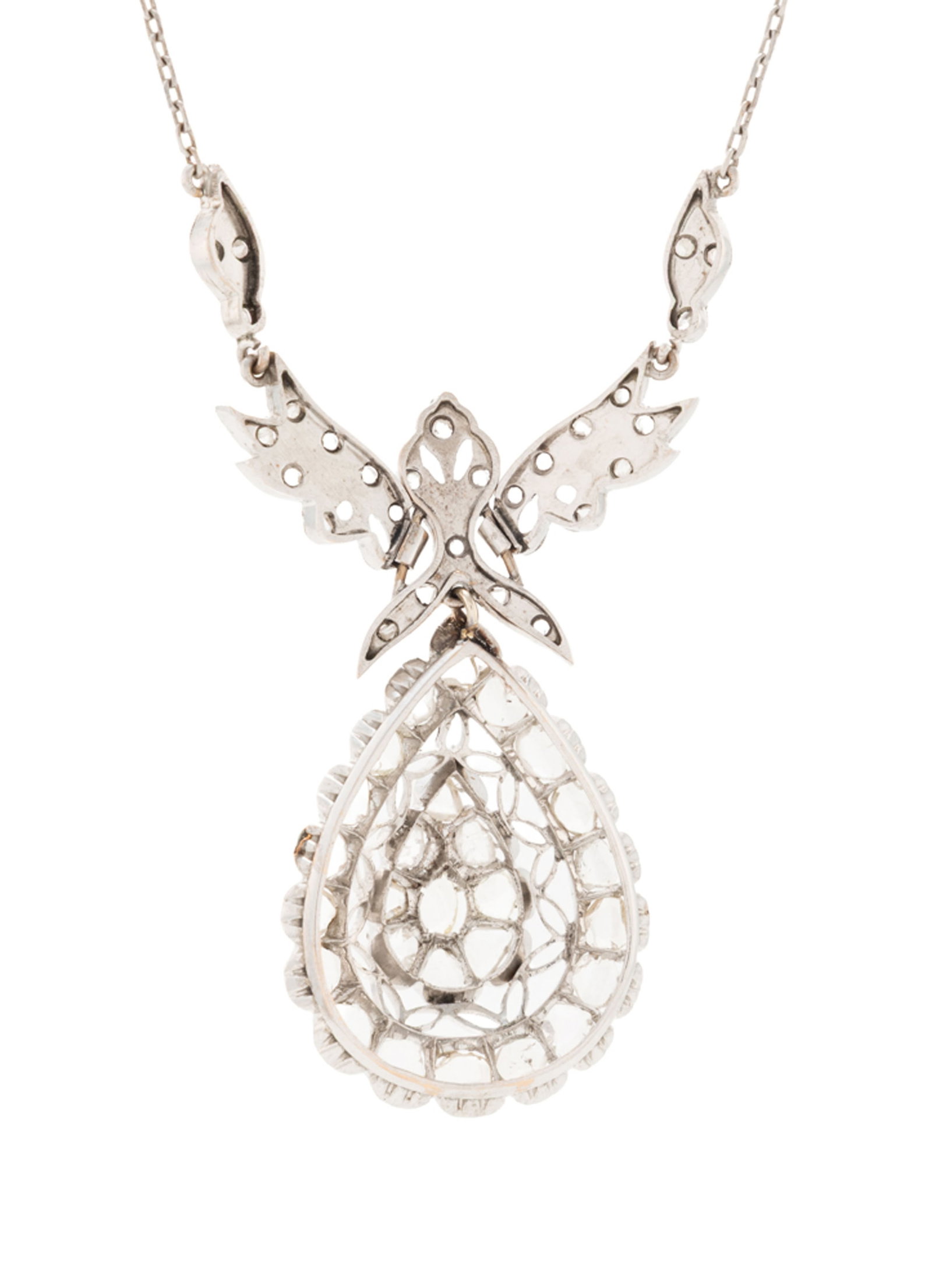 Collier de style XIXe s., en or gris 585 à maille forçat limée retenant un centre ajo - 5
