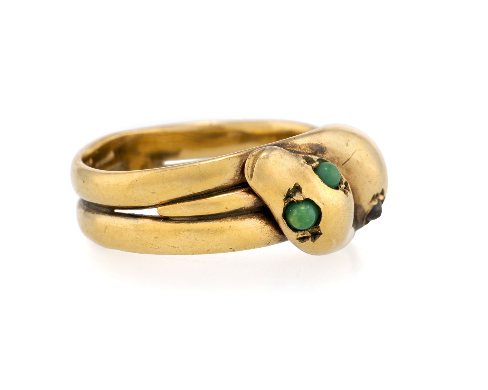 Bague XIXe s., or 375 figurant deux serpents enlacés, les yeux sertis de cabochons de grenat et - 2