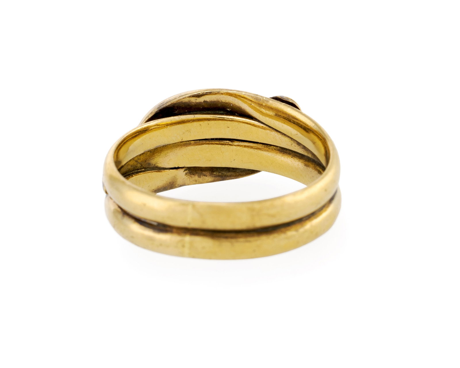 Bague XIXe s., or 375 figurant deux serpents enlacés, les yeux sertis de cabochons de grenat et - 3
