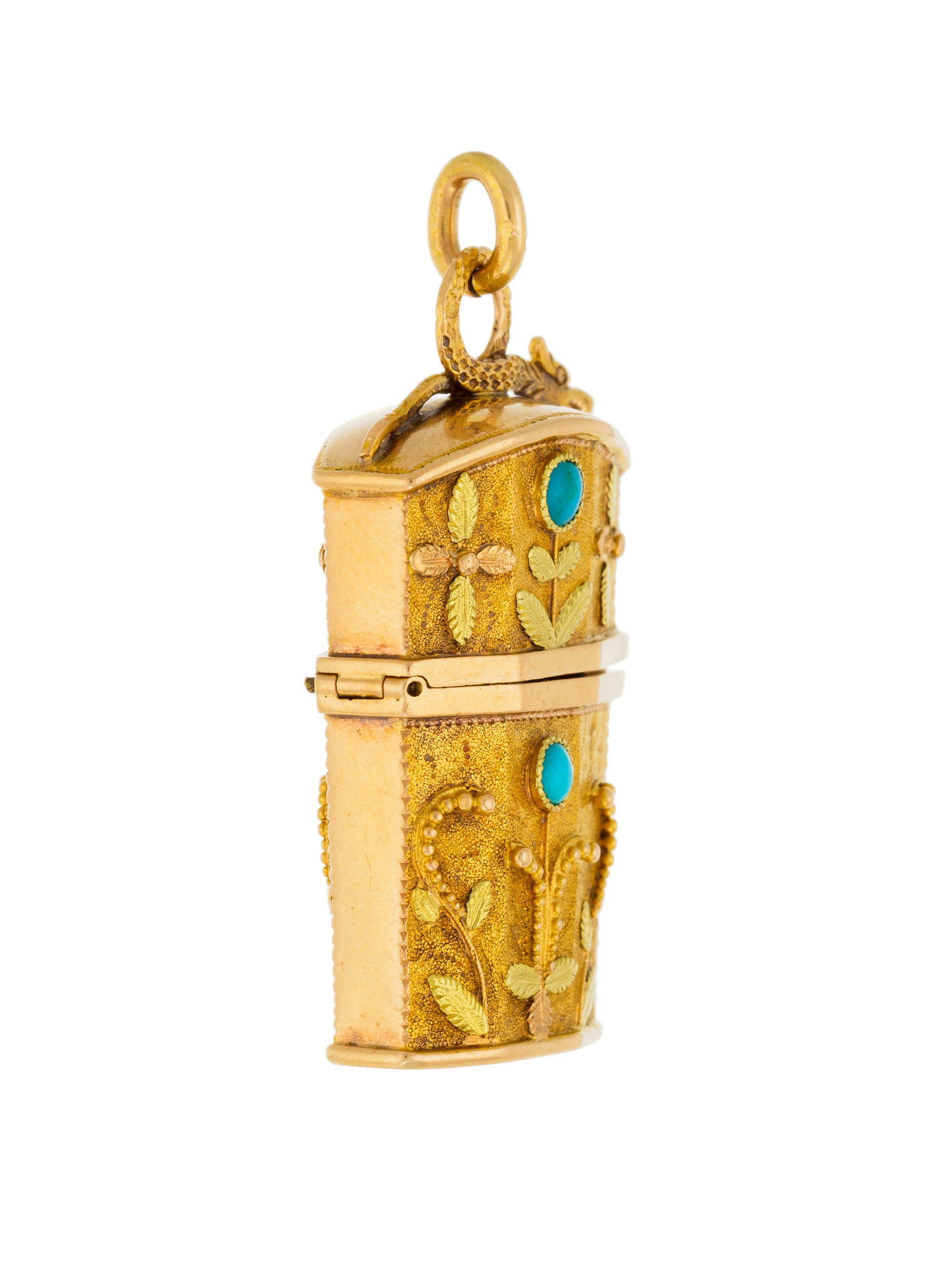 Pendentif à compartiment début XXe s., 2 ors 750 ciselés d'un motif végétal - 2