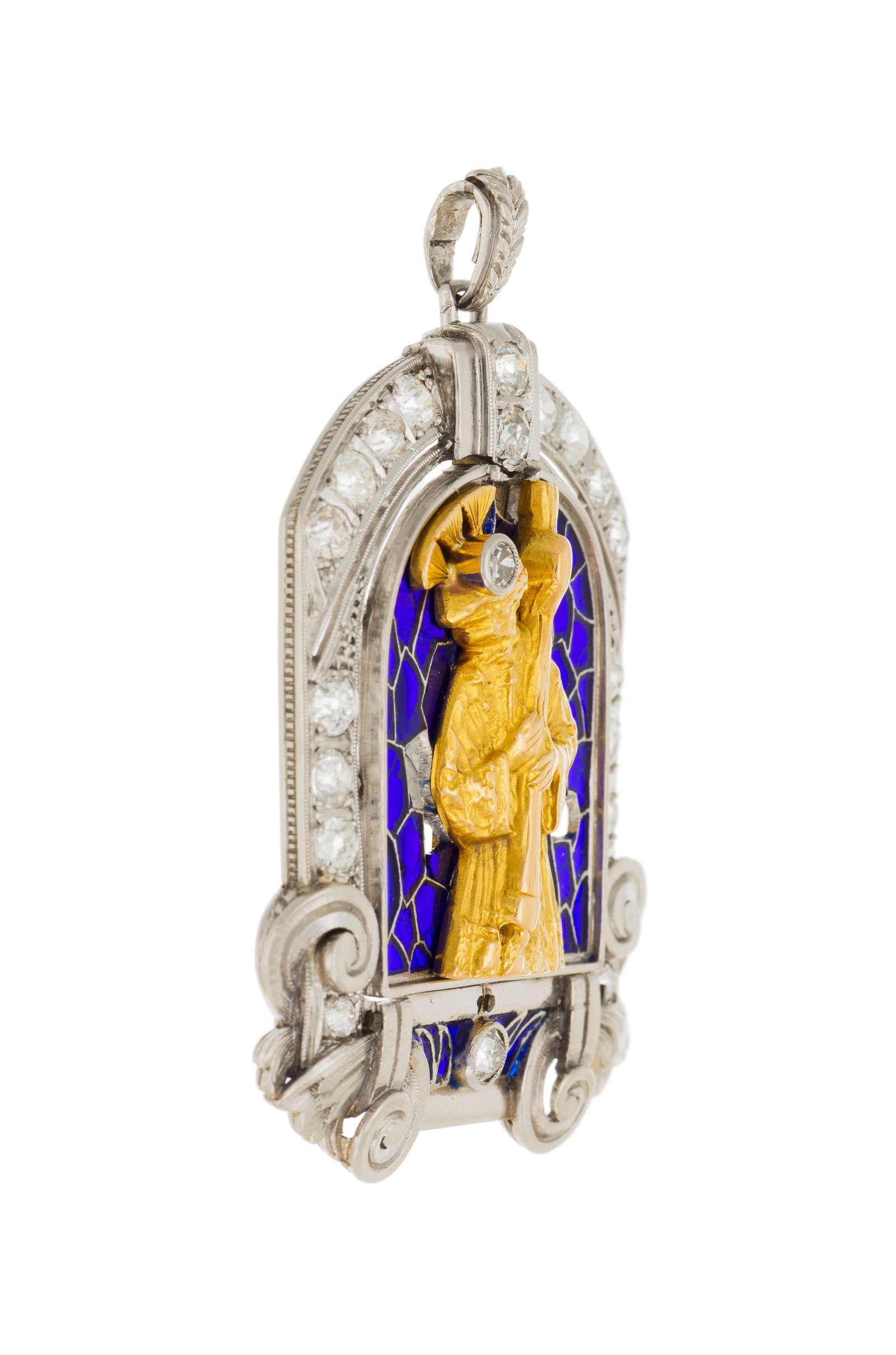 Pendentif dévotionnel début XXe s., composé d'un cadre en platine ciselé et ajou - 2