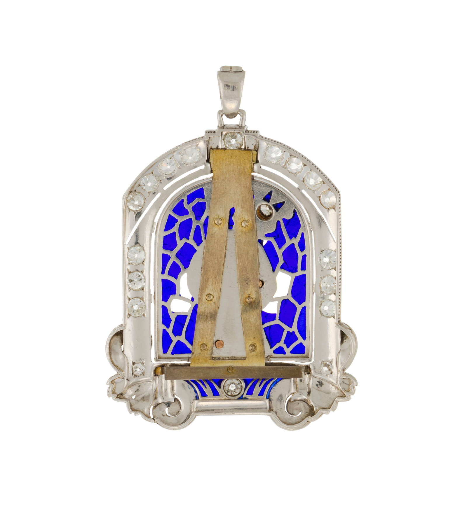 Pendentif dévotionnel début XXe s., composé d'un cadre en platine ciselé et ajou - 3