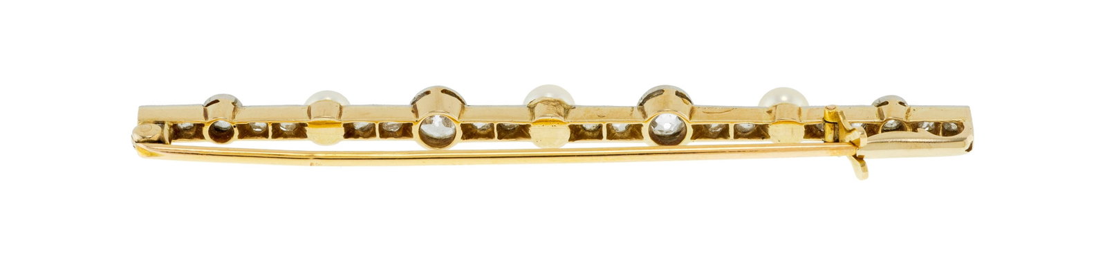 Broche barrette début XXe s., or 750 et platine sertie de perles blanches (non testées) al - 2