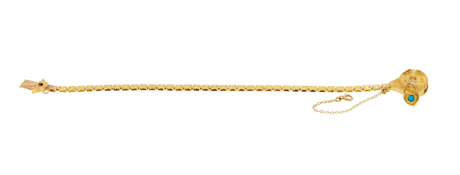 Bracelet XIXe s., or 750 centrant une tête de lion ciselée retenant un petit pendant serti - 3