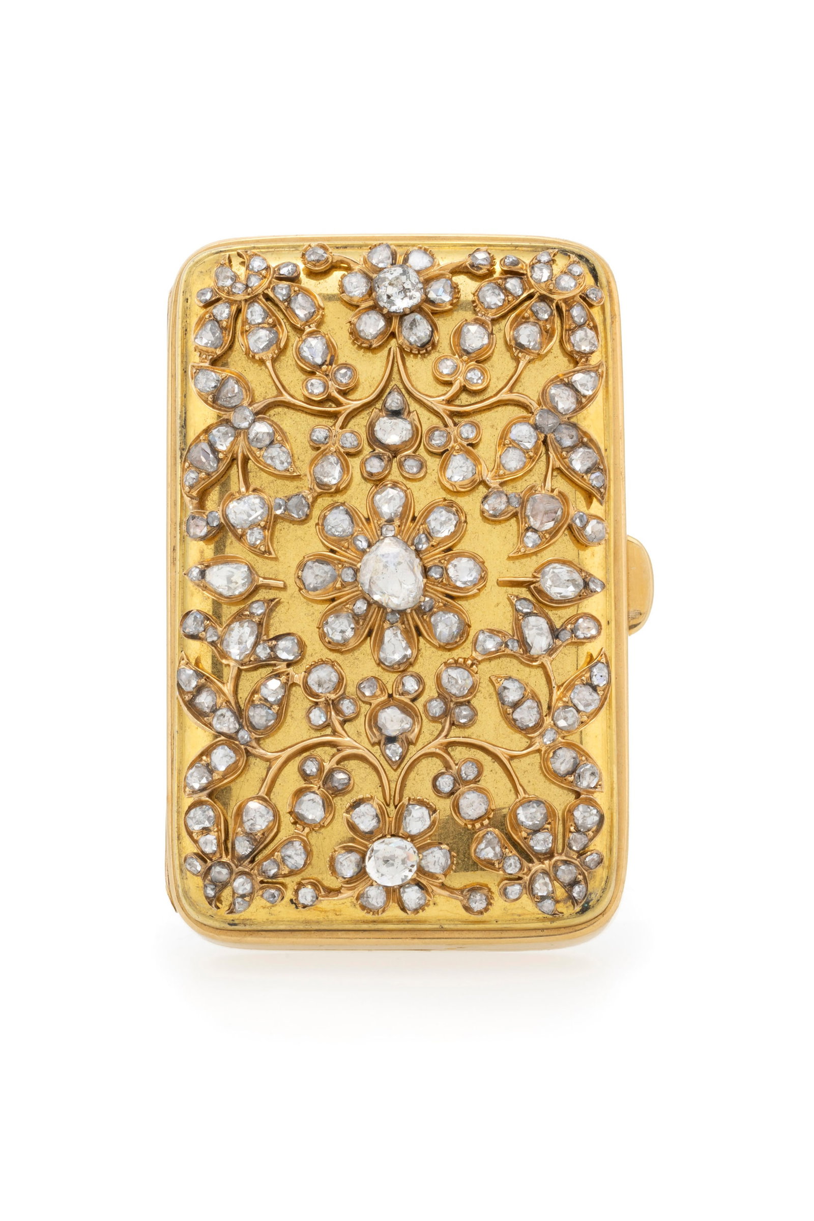 Boîte XIXe s., or 750 richement décorée de rinceaux sertis foilback de diamants taill - 2