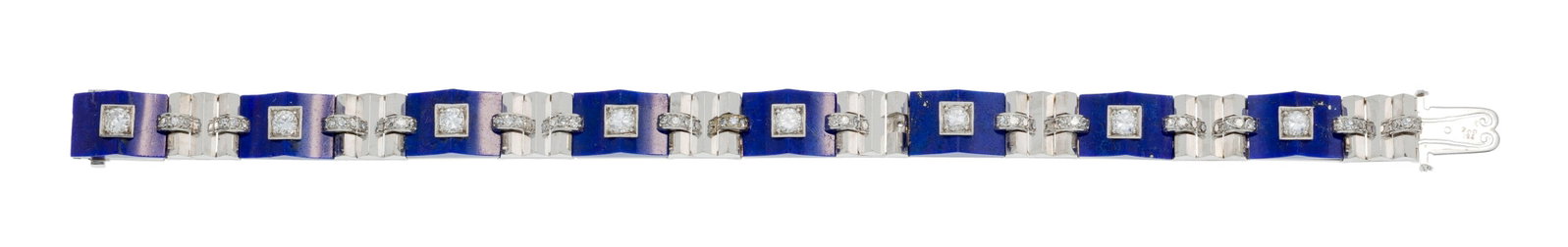 Bracelet Art Déco platine serti de diamants taille 8/8 et brillant articulé de maillons de - 2