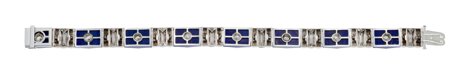 Bracelet Art Déco platine serti de diamants taille 8/8 et brillant articulé de maillons de - 3