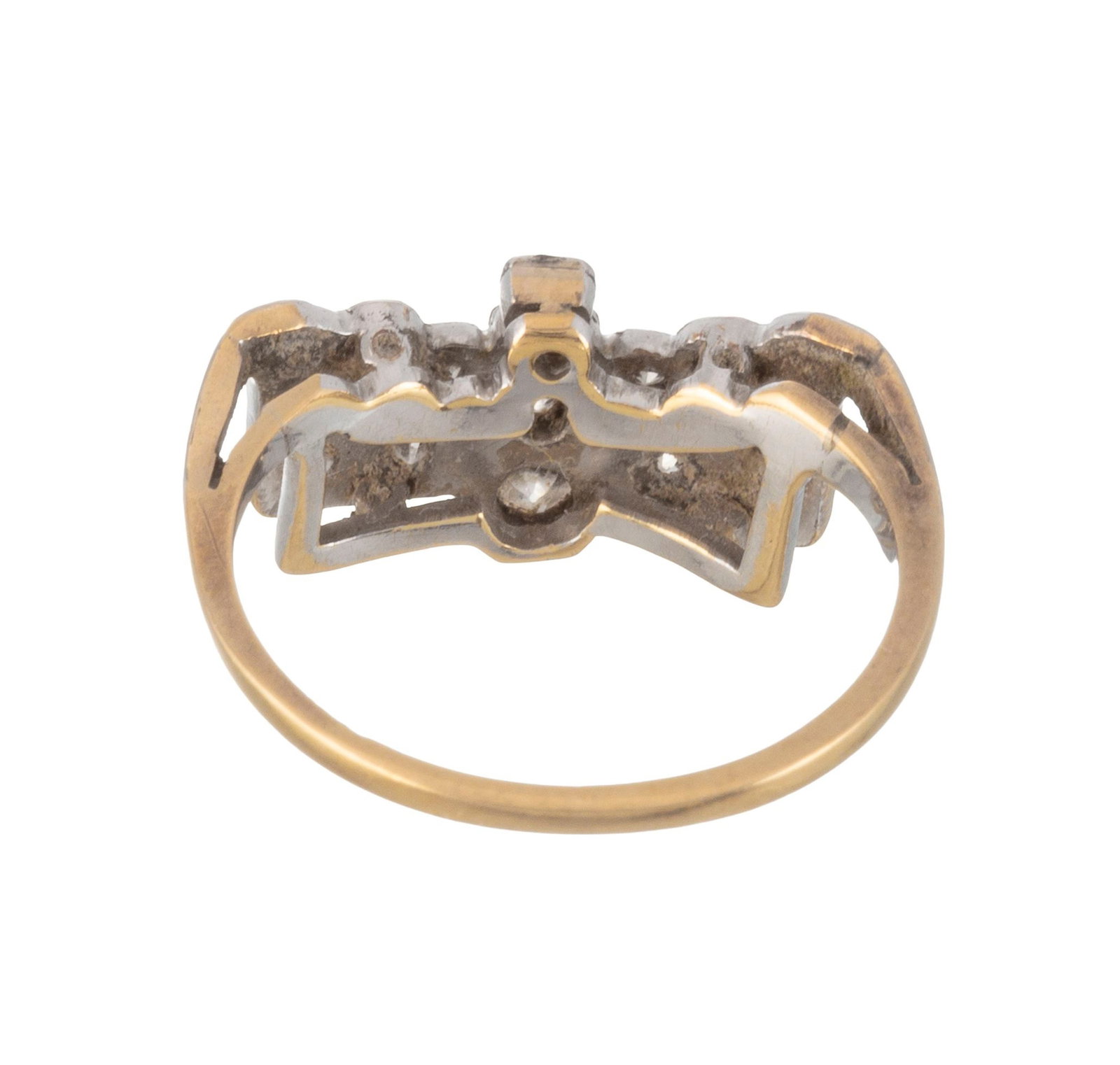 Bague Art Déco or 750 et platine sertie de diamants taille 8/8 et brillant, doigt 50-10 - 4