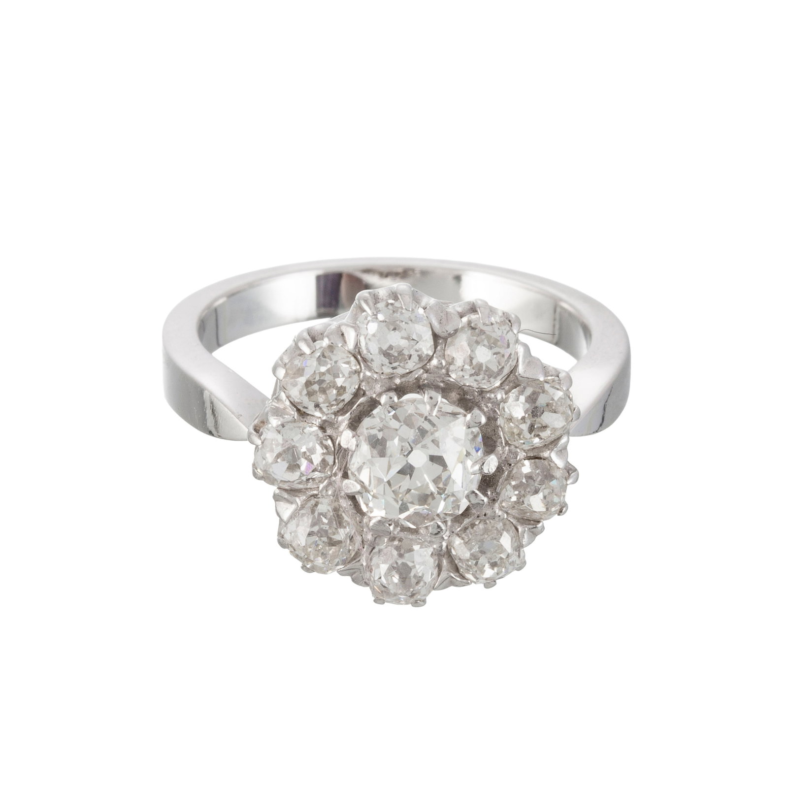 Bague en or gris 750 sertie de diamants taille ancienne dont un plus important au centre, doigt 53-1 - 2
