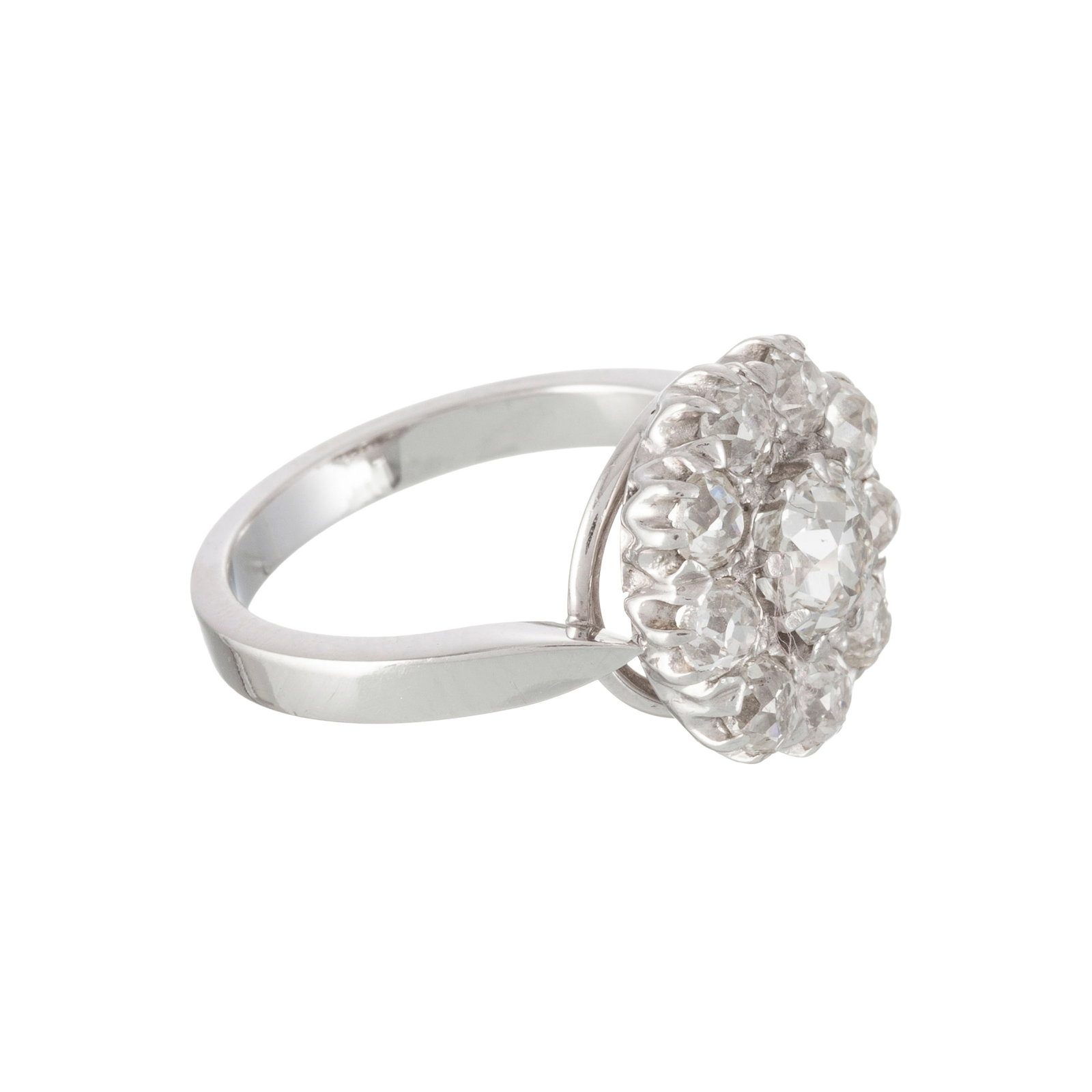 Bague en or gris 750 sertie de diamants taille ancienne dont un plus important au centre, doigt 53-1 - 3