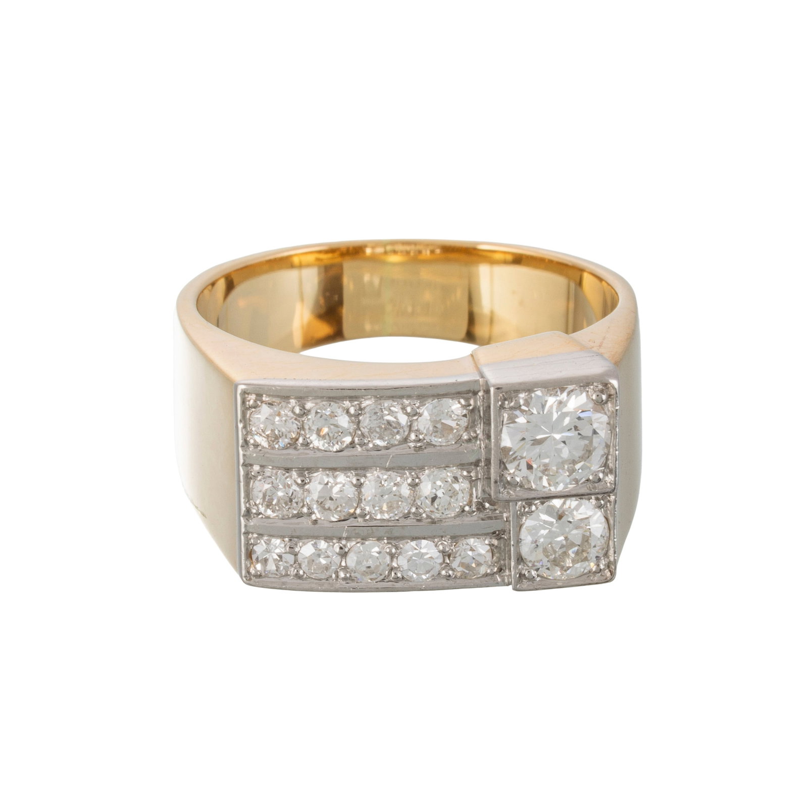 Bague années 1950 2 ors 750 sertie de rangées de diamants taille 8/8 et brillant, doigt 55 - 2