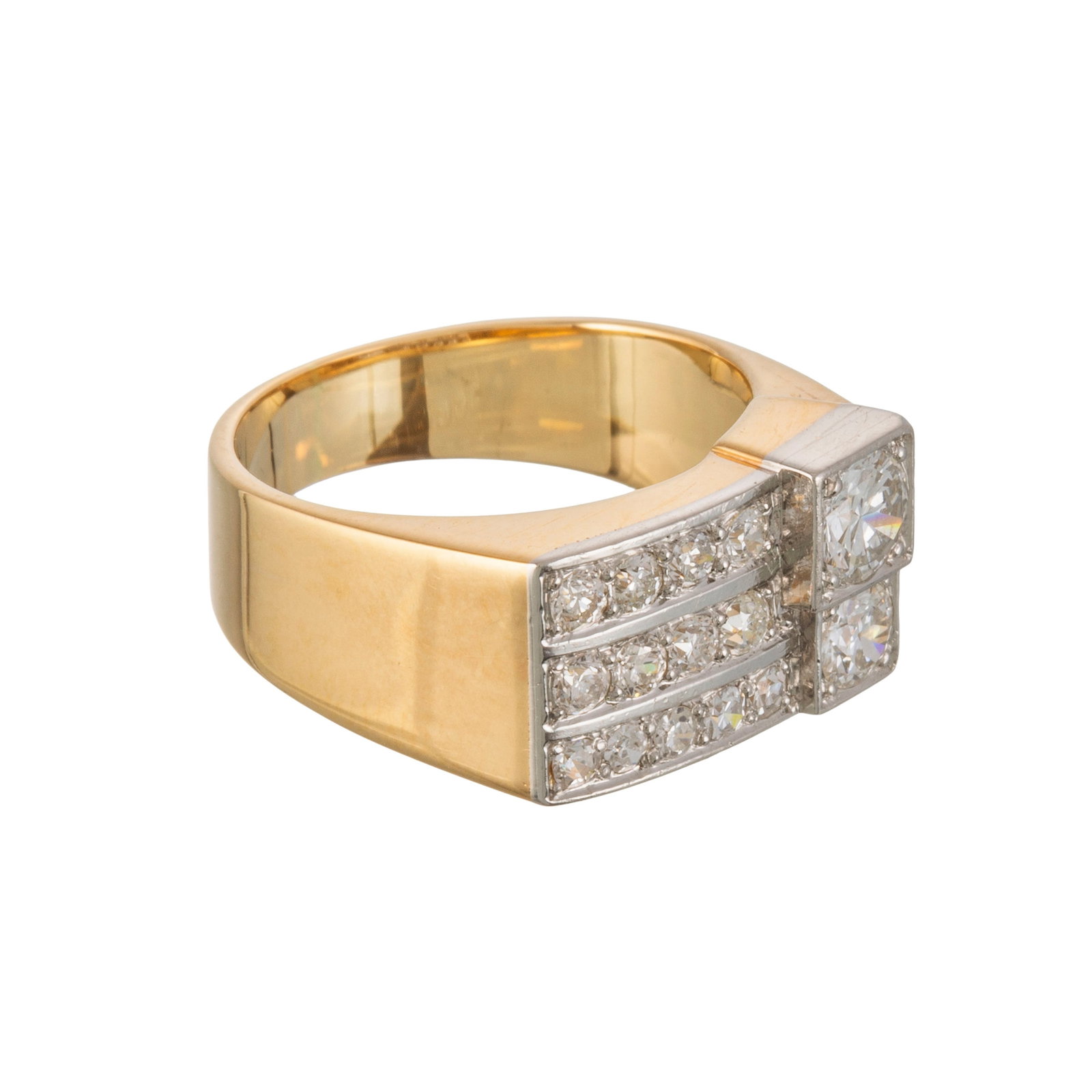 Bague années 1950 2 ors 750 sertie de rangées de diamants taille 8/8 et brillant, doigt 55 - 3