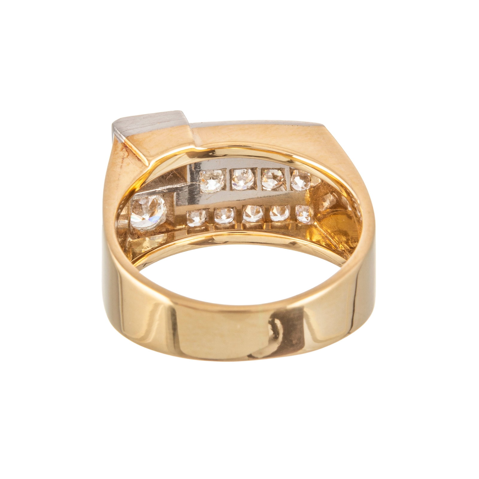 Bague années 1950 2 ors 750 sertie de rangées de diamants taille 8/8 et brillant, doigt 55 - 4