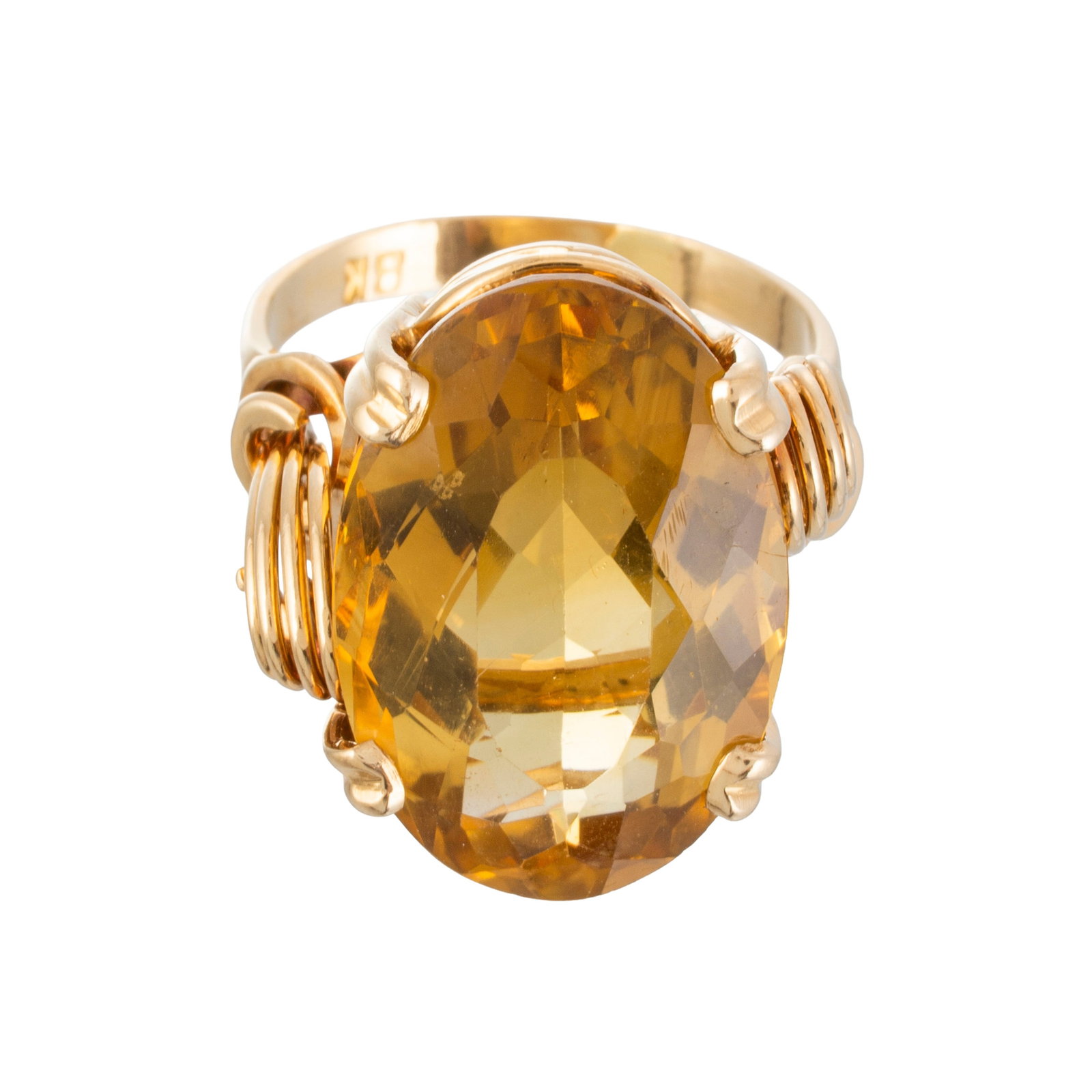 Bague années 1940-50 or 750 sertie d'une citrine taille ovale, doigt 53-13, 8g - 2