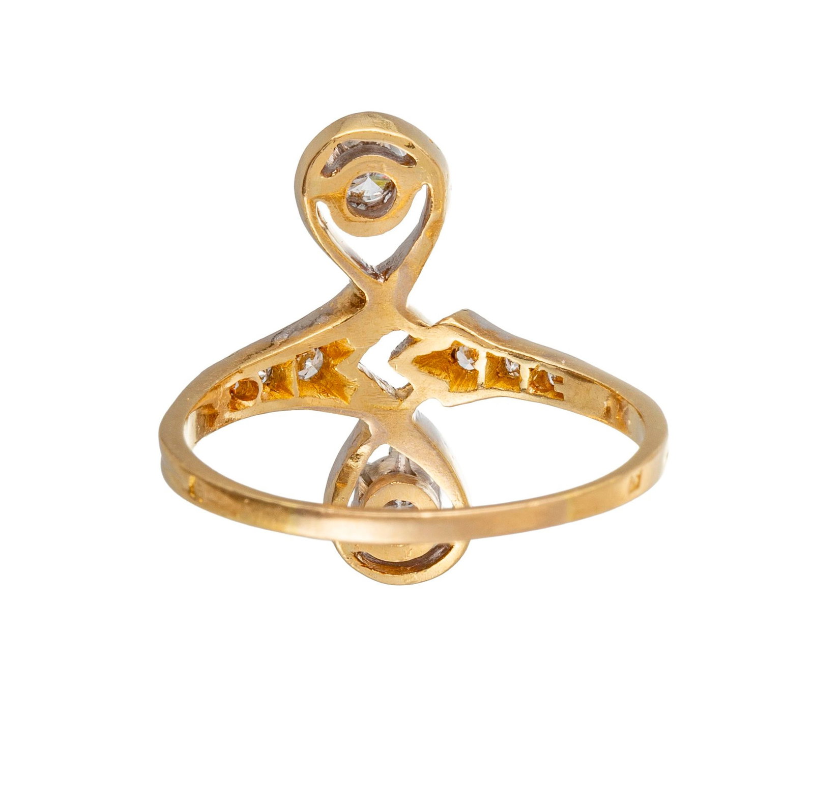 Bague 2 ors 750 sertie de diamants taille brillant dont deux plus importants se faisant face, doigt  - 3