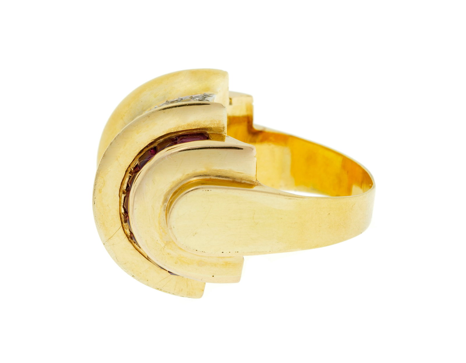 Bague années 1940 or 750 et platine sertie d'une bande de diamants taille 8/8 et ancienne entre - 2