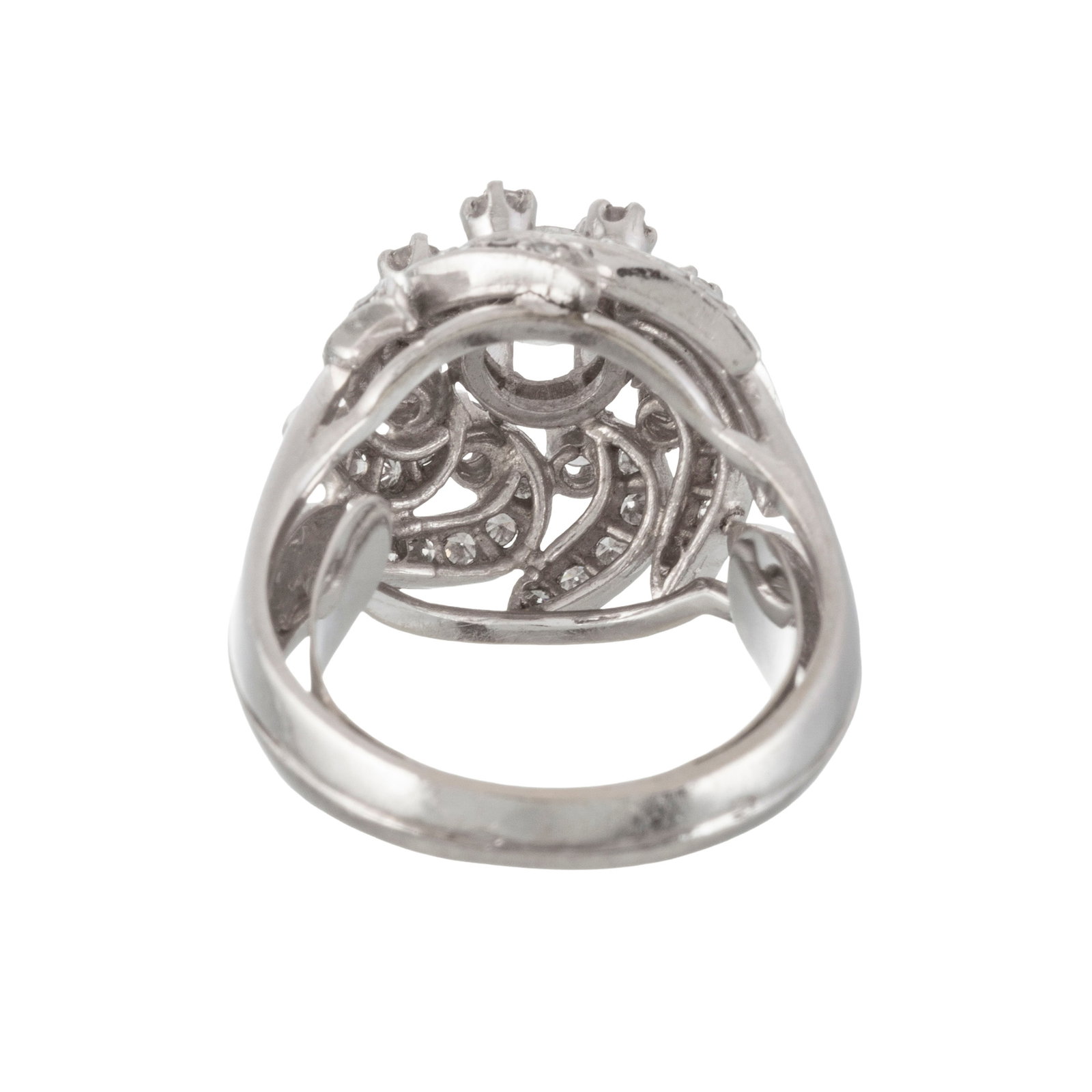Bague or gris 750 sertie de diamants taille 8/8 et brillant dont un plus important au centre (env. 0 - 4