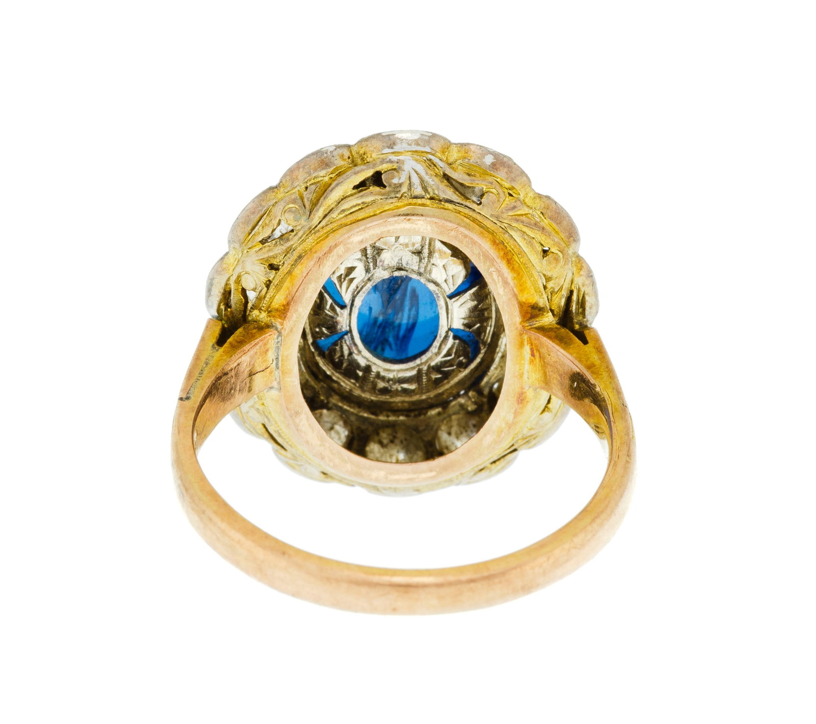 Bague en or rose 375 et argent sertie d'un saphir poli entouré de diamants taille brillant, doi - 3