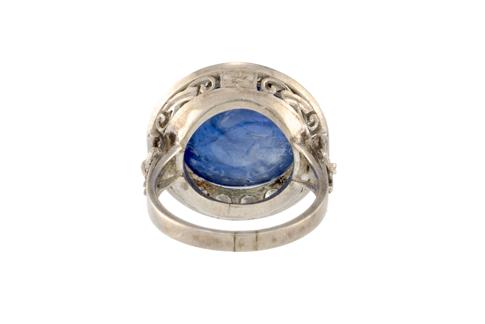 Bague en argent sertie d'un cabochon de saphir entouré de diamants taille brillant, doigt 50-10 - 3