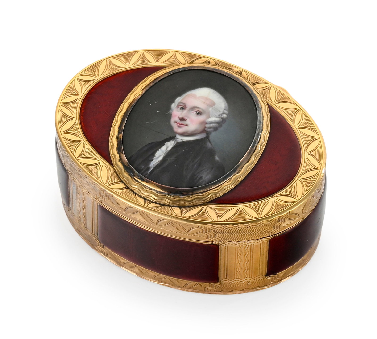 Tabatière ovale en or et émail, Paris 1770-1780, au décor d'un portrait en miniature  - 2