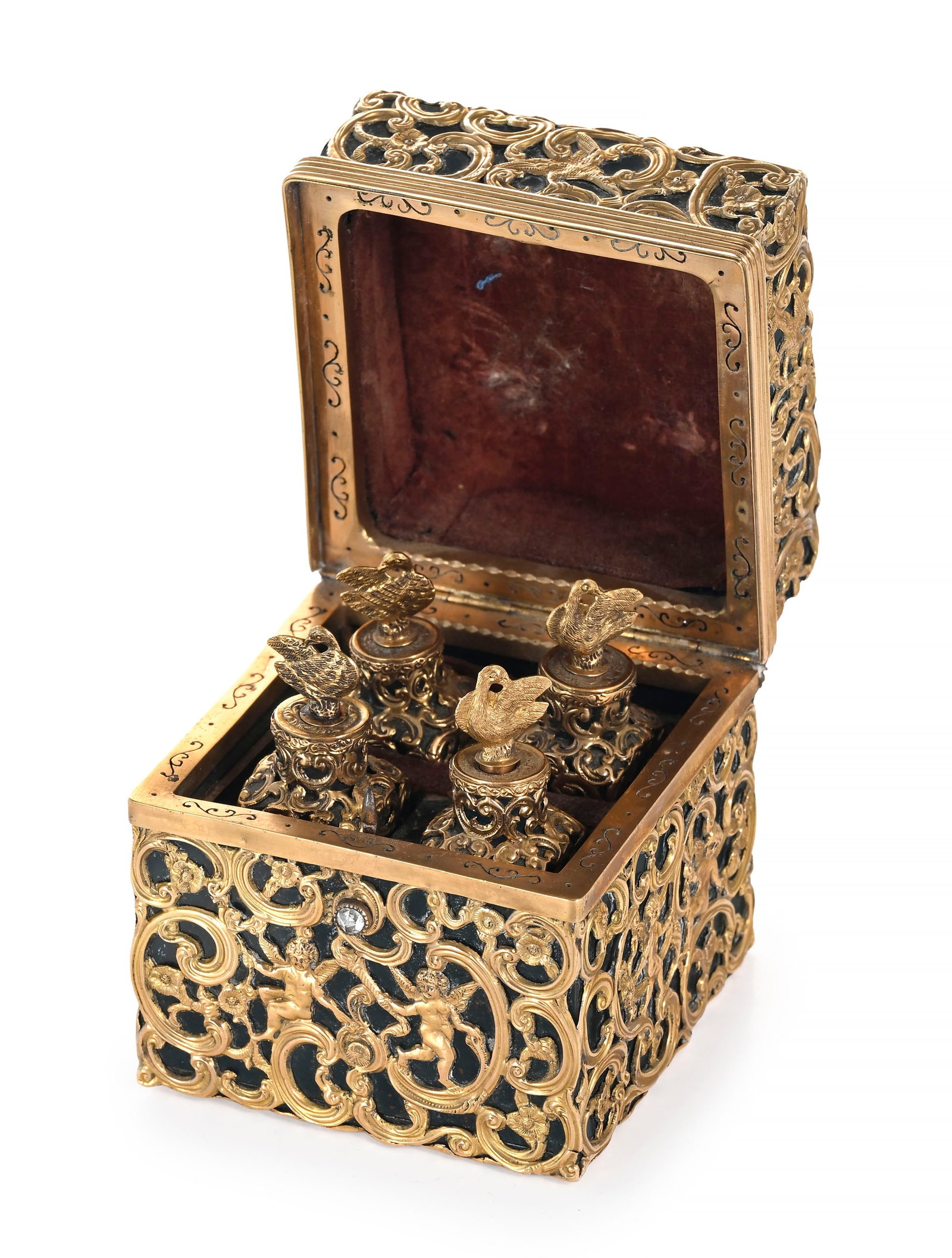 Coffret à flacons en héliotrope et or, probablement Angleterre circa 1760, orné dR - 3