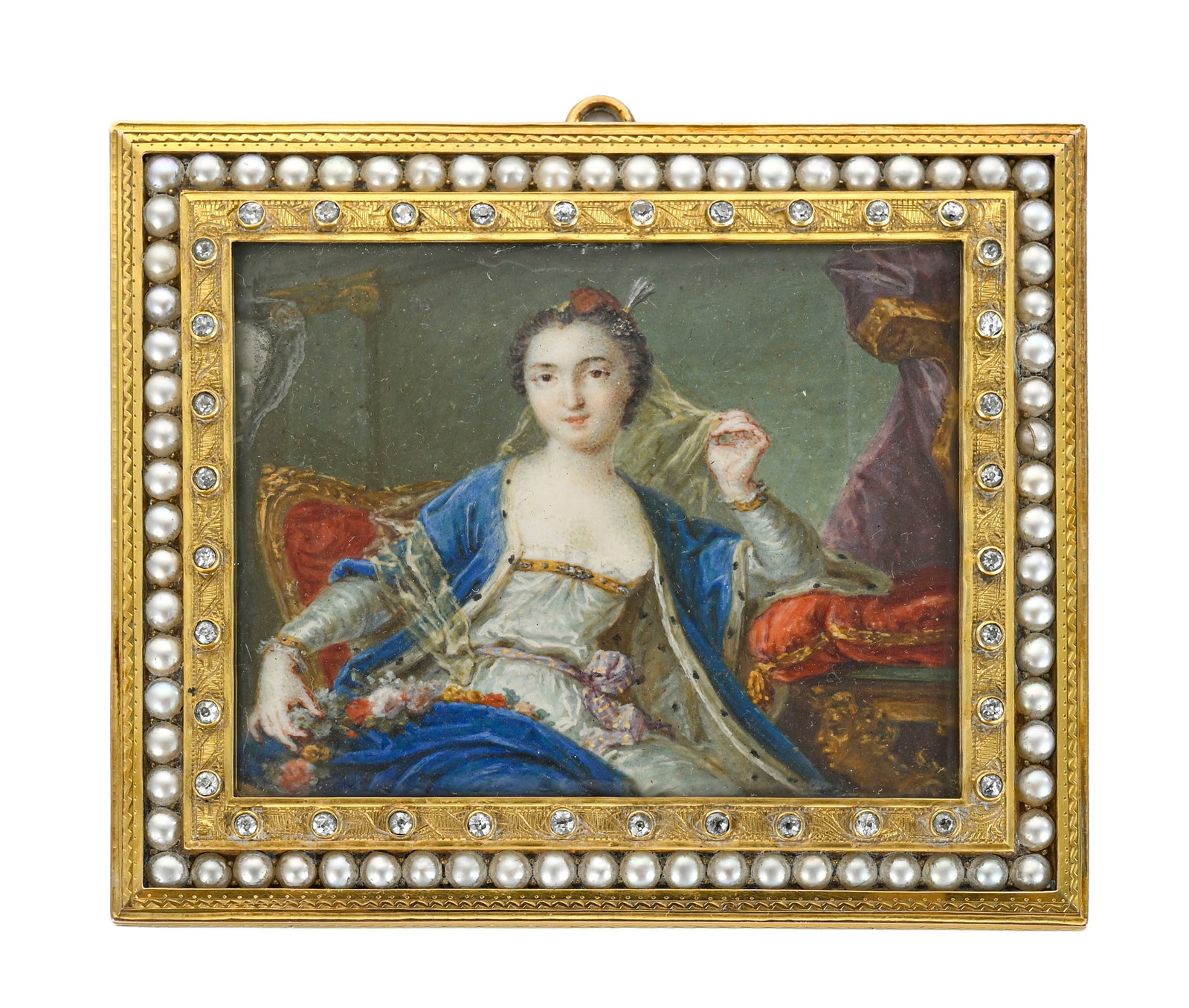 Madame de Pompadour, miniature avec cadre en or et diamants, France XIXe s., le portrait d'aprè - 2