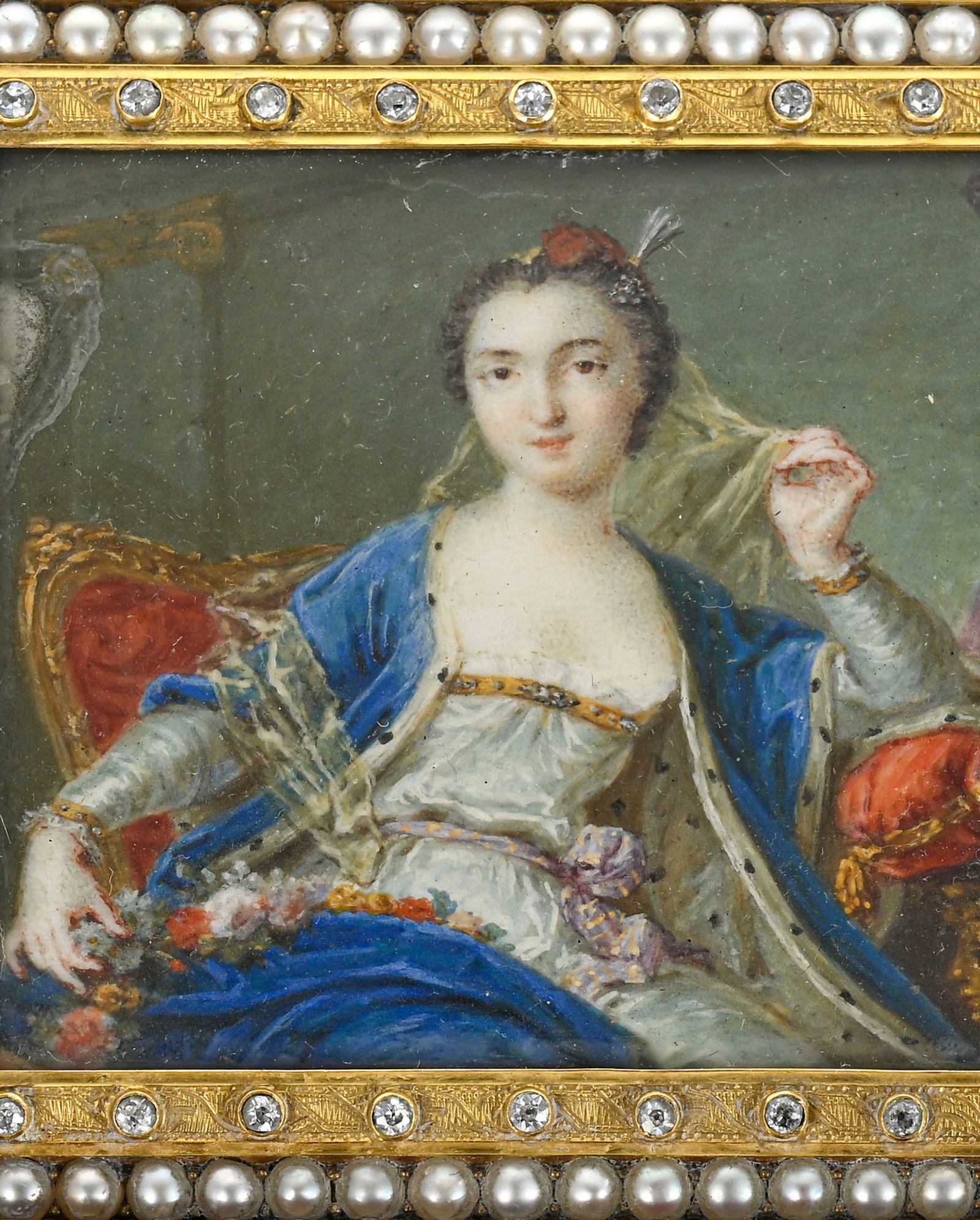 Madame de Pompadour, miniature avec cadre en or et diamants, France XIXe s., le portrait d'aprè - 4