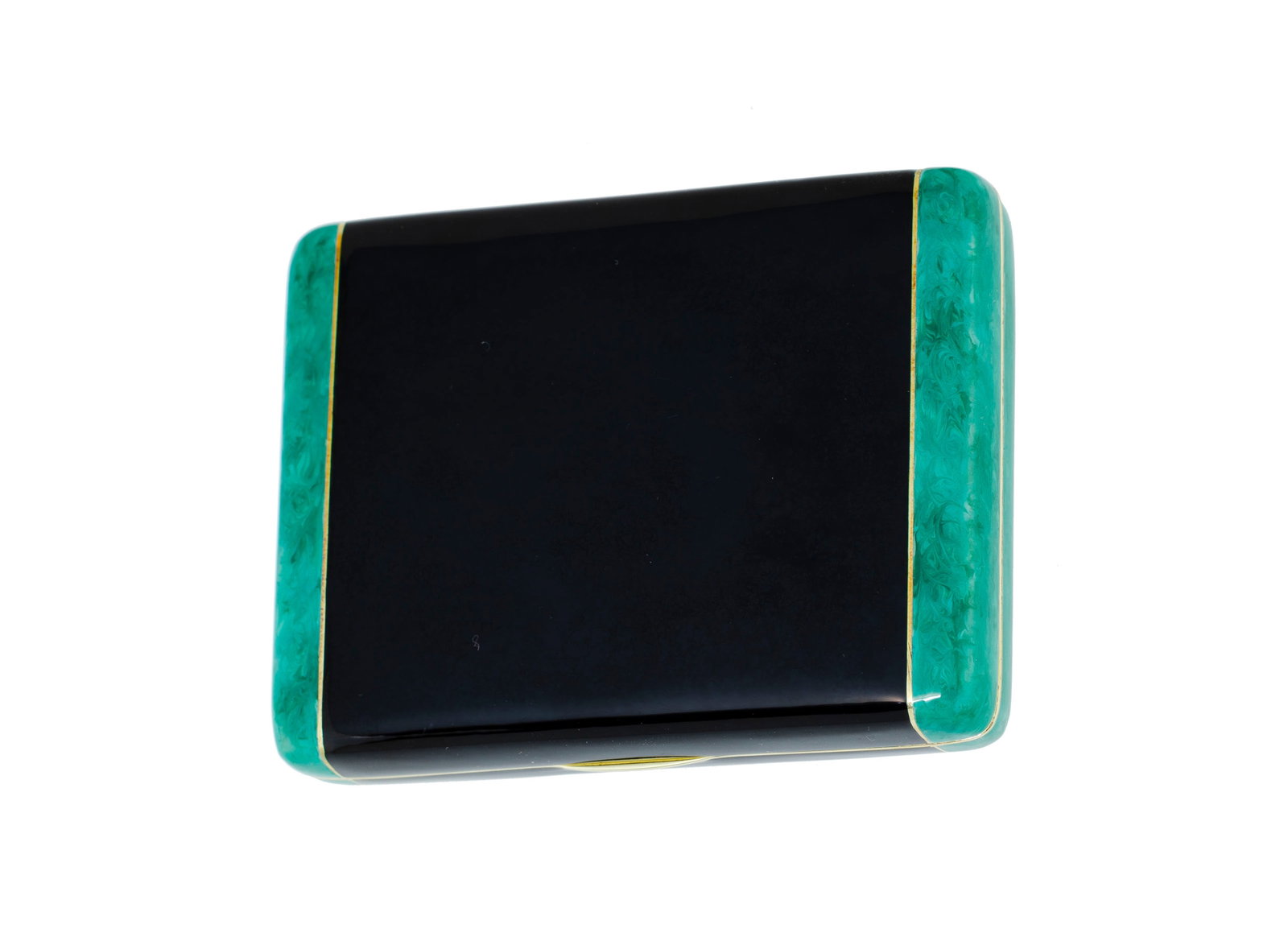 Boîte Art Déco en or 585 émaillée en noir et vert surmontée d'un motif rect - 4