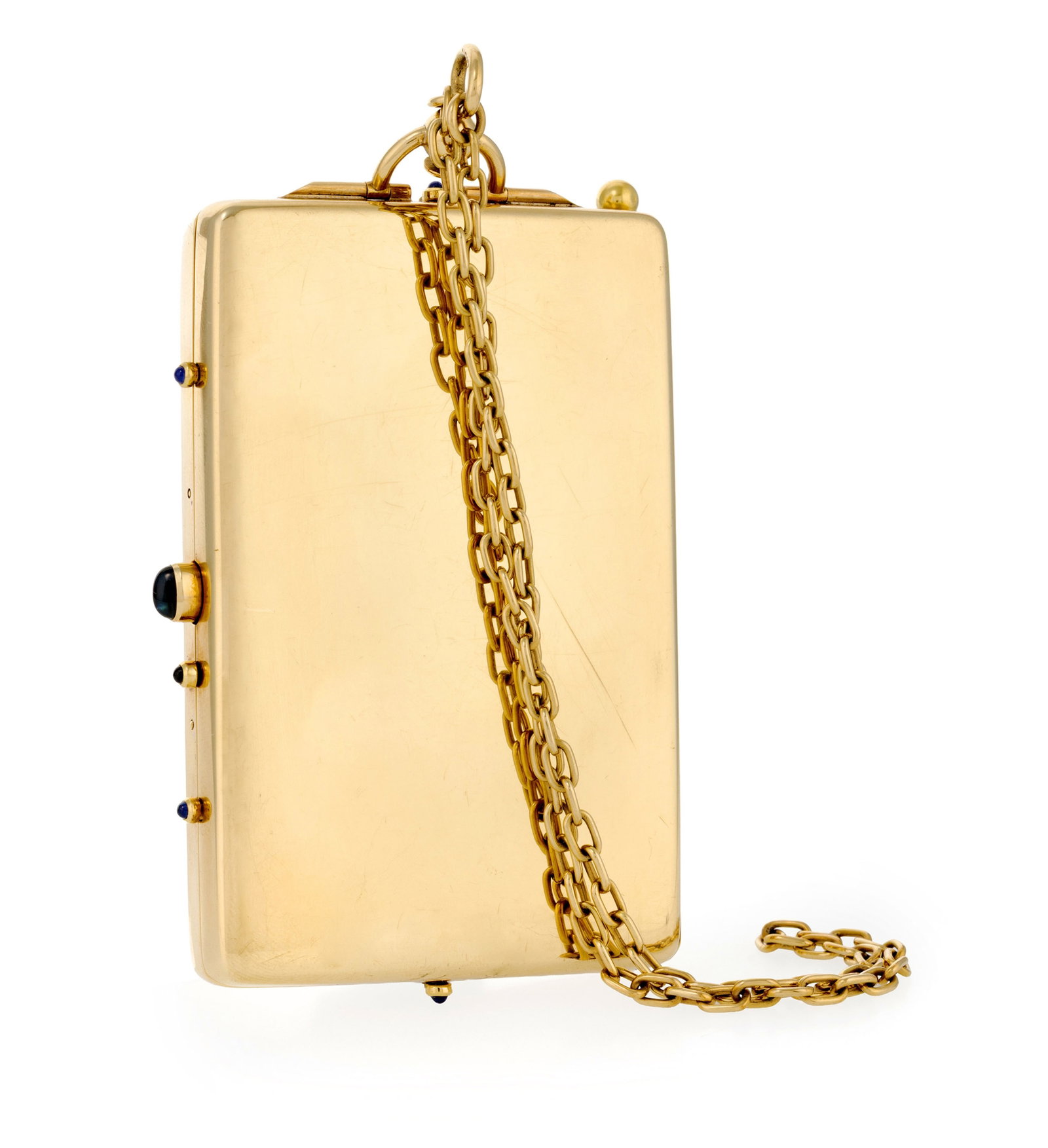 Minaudière en or 750 avec chaînette et porte-mine orné d'un cadran de montre amovible - 10