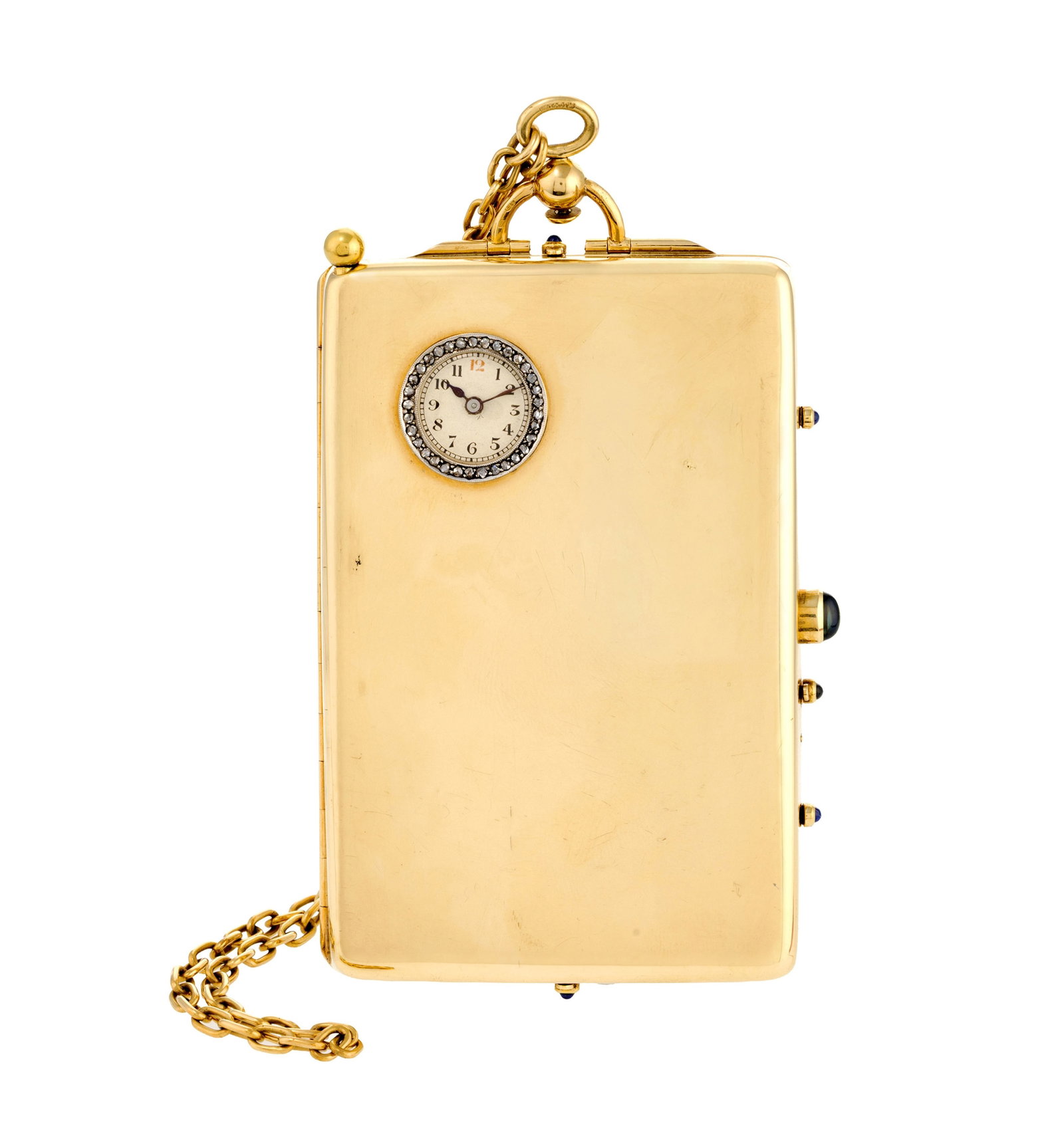 Minaudière en or 750 avec chaînette et porte-mine orné d'un cadran de montre amovible - 2