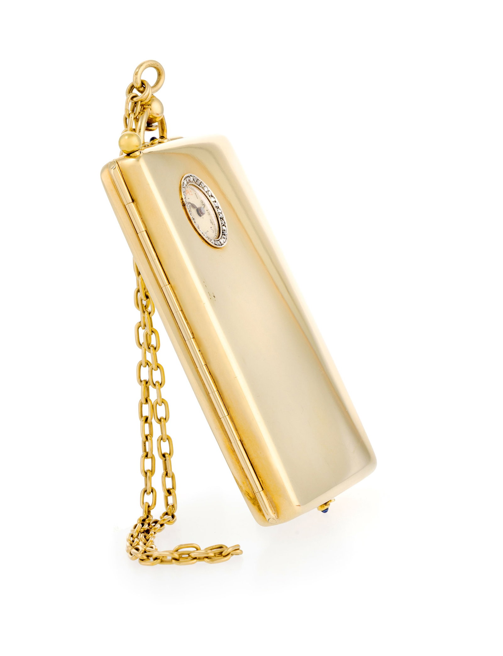 Minaudière en or 750 avec chaînette et porte-mine orné d'un cadran de montre amovible - 4