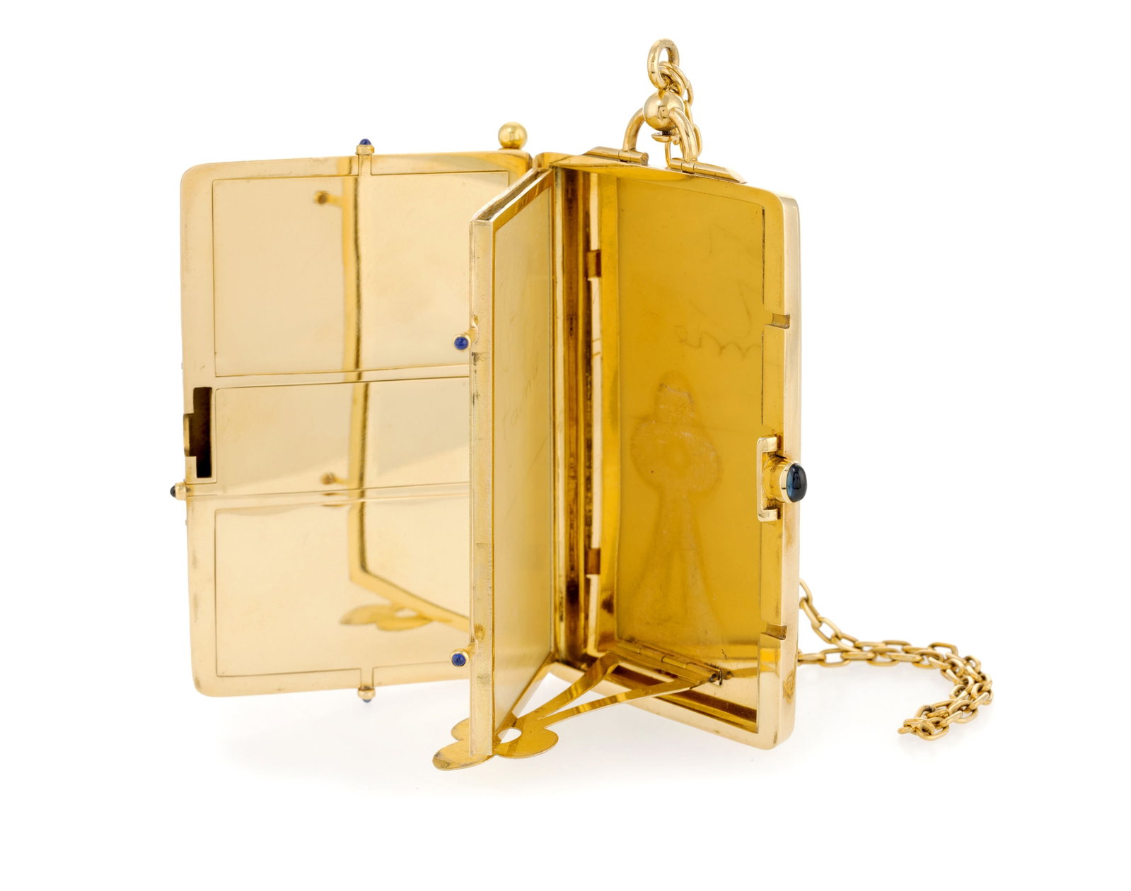 Minaudière en or 750 avec chaînette et porte-mine orné d'un cadran de montre amovible - 5