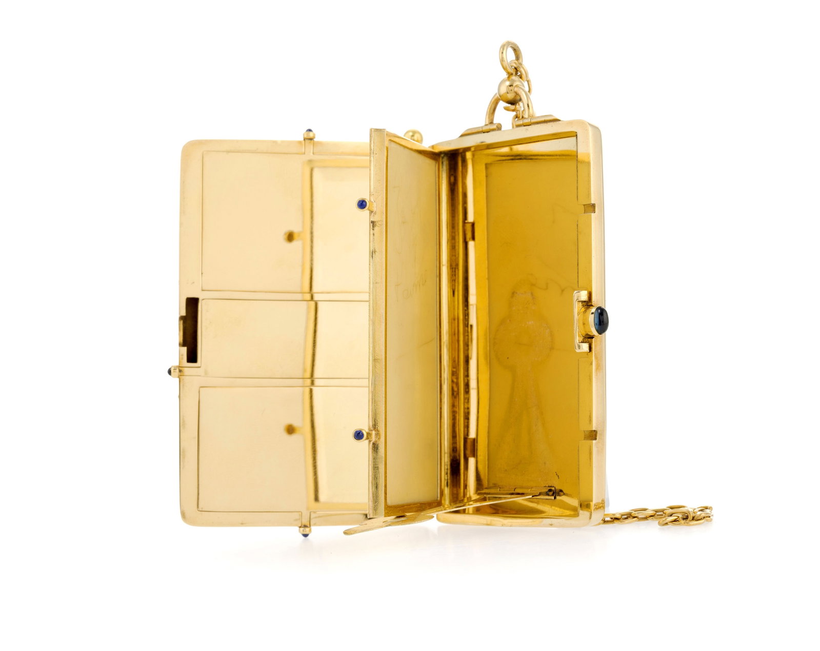 Minaudière en or 750 avec chaînette et porte-mine orné d'un cadran de montre amovible - 6