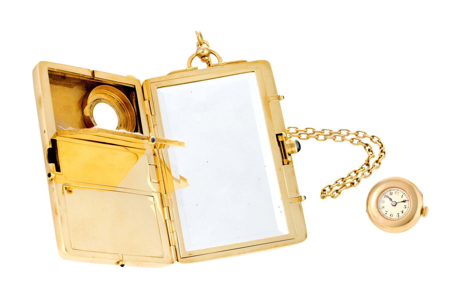 Minaudière en or 750 avec chaînette et porte-mine orné d'un cadran de montre amovible - 7