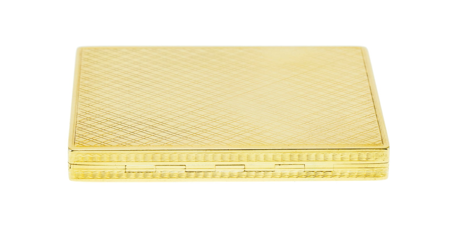 Poudrier rectangulaire en or 750 gravé d'un décor quadrillé, s'ouvrant pour dévo - 3