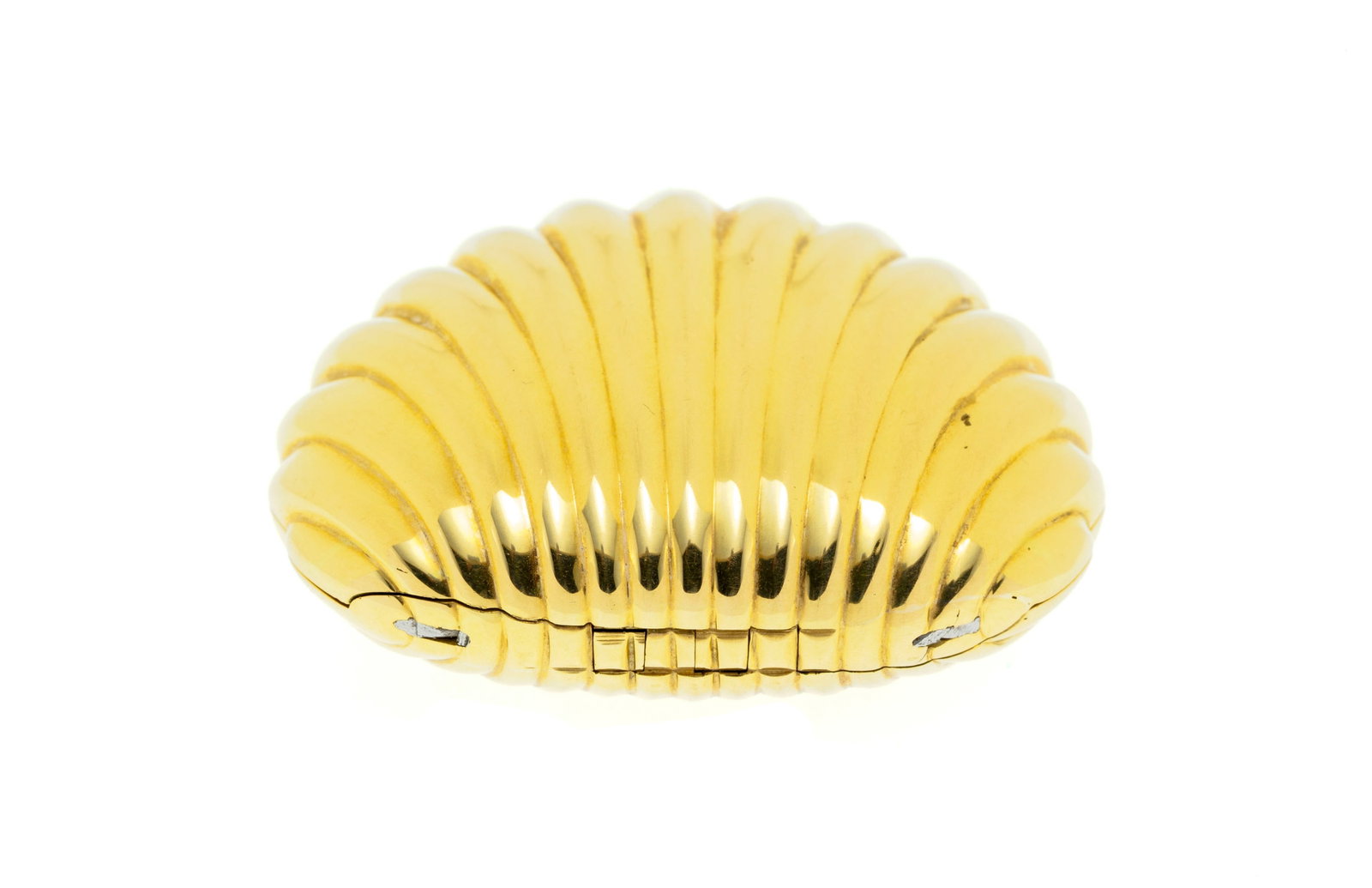 Boîte à pilules coquille en or 750 godronné, 4.5x3.7x2.0 cm, 36g - 3