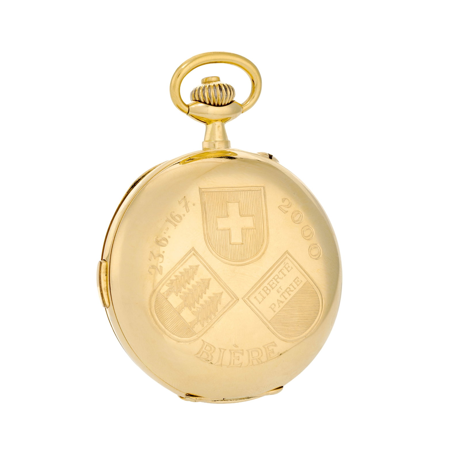 Montre de poche chronographe savonnette en or 750, pour le Tir Fédéral de Bière Mou - 2