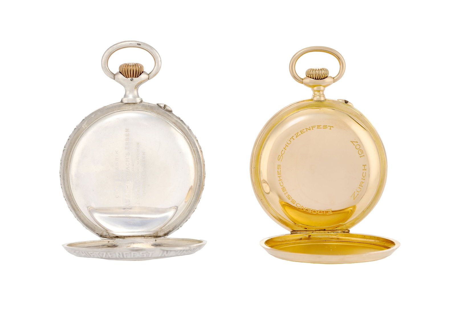 Lot de 2 montres de poche petites secondes, Pour le Tir Fédéral, Zurich, 1907, ornées - 4