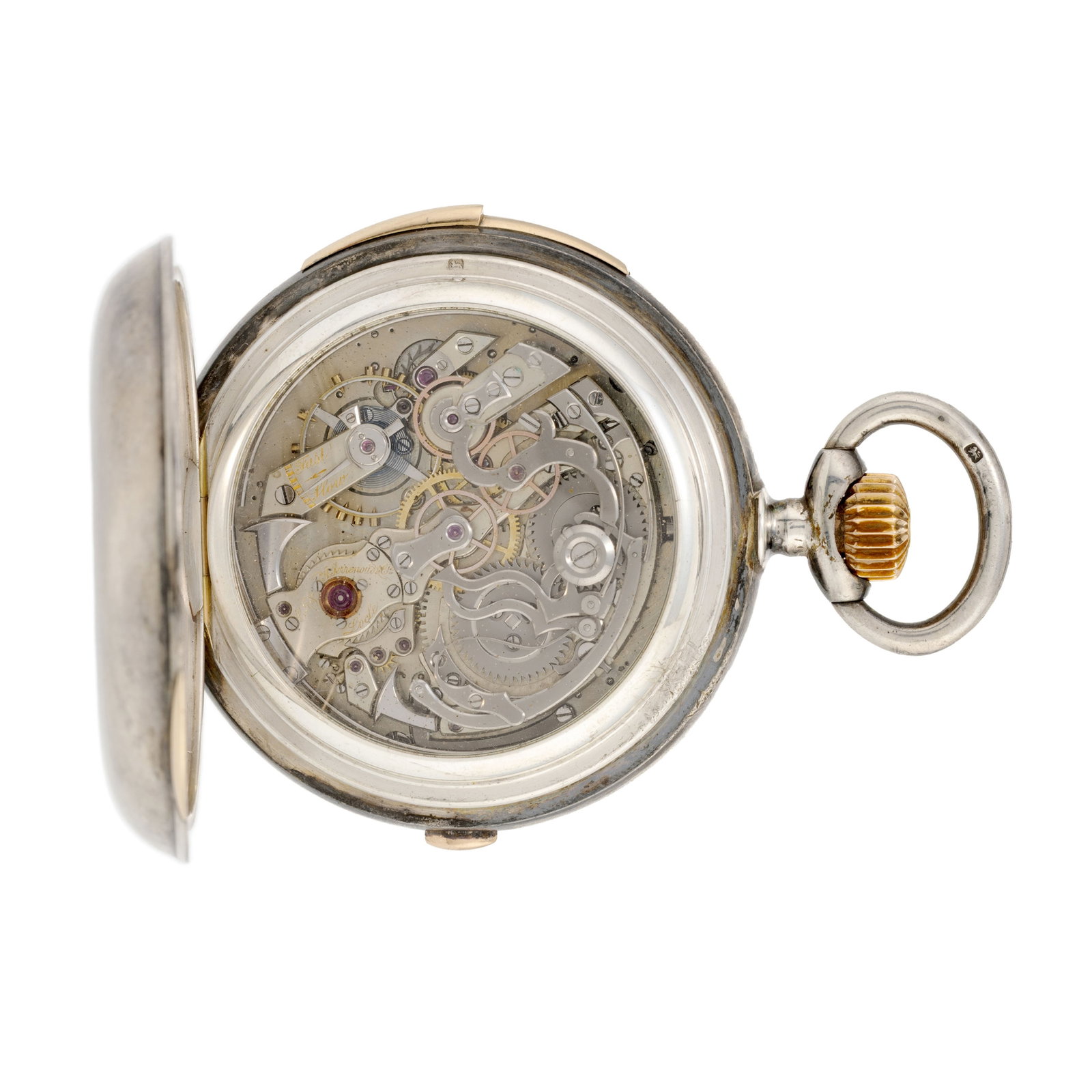 A. Perrenoud & Cie, montre de poche savonnette chronographe en argent à répétition av - 5