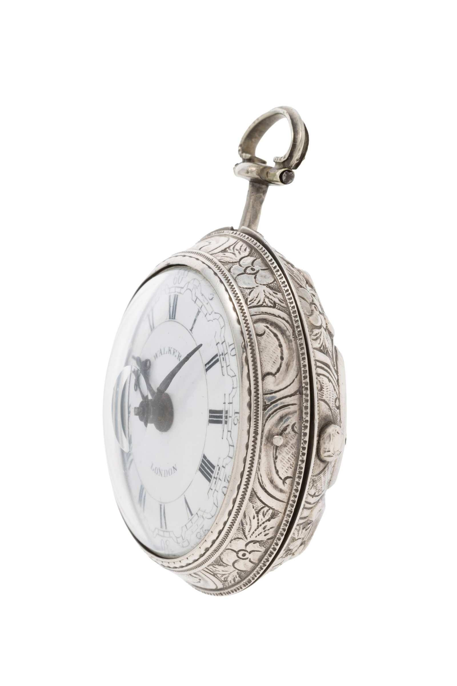 Allen Walker London, montre de poche à coq en argent avec boîtier de protection en argent  - 2