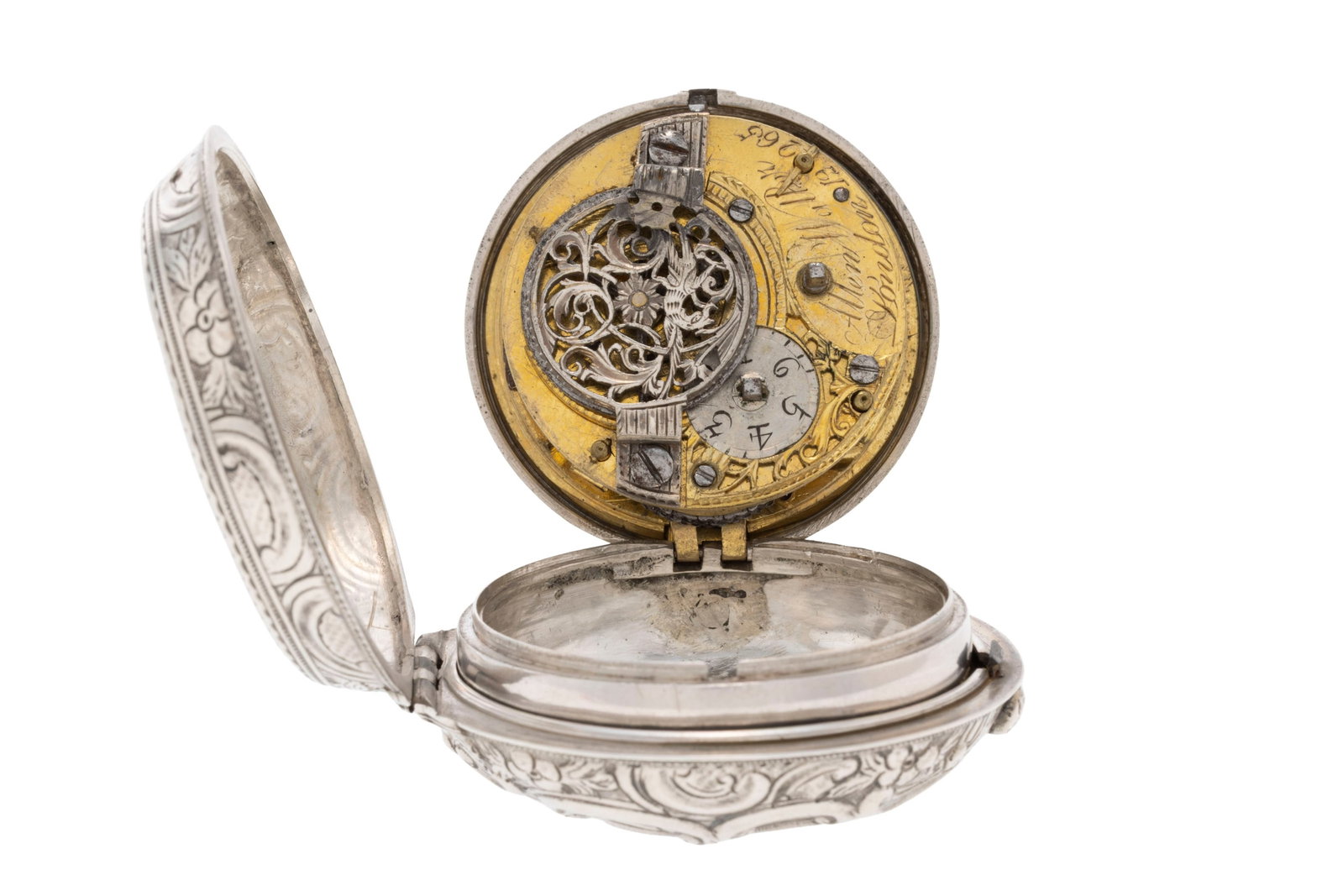 Allen Walker London, montre de poche à coq en argent avec boîtier de protection en argent  - 4