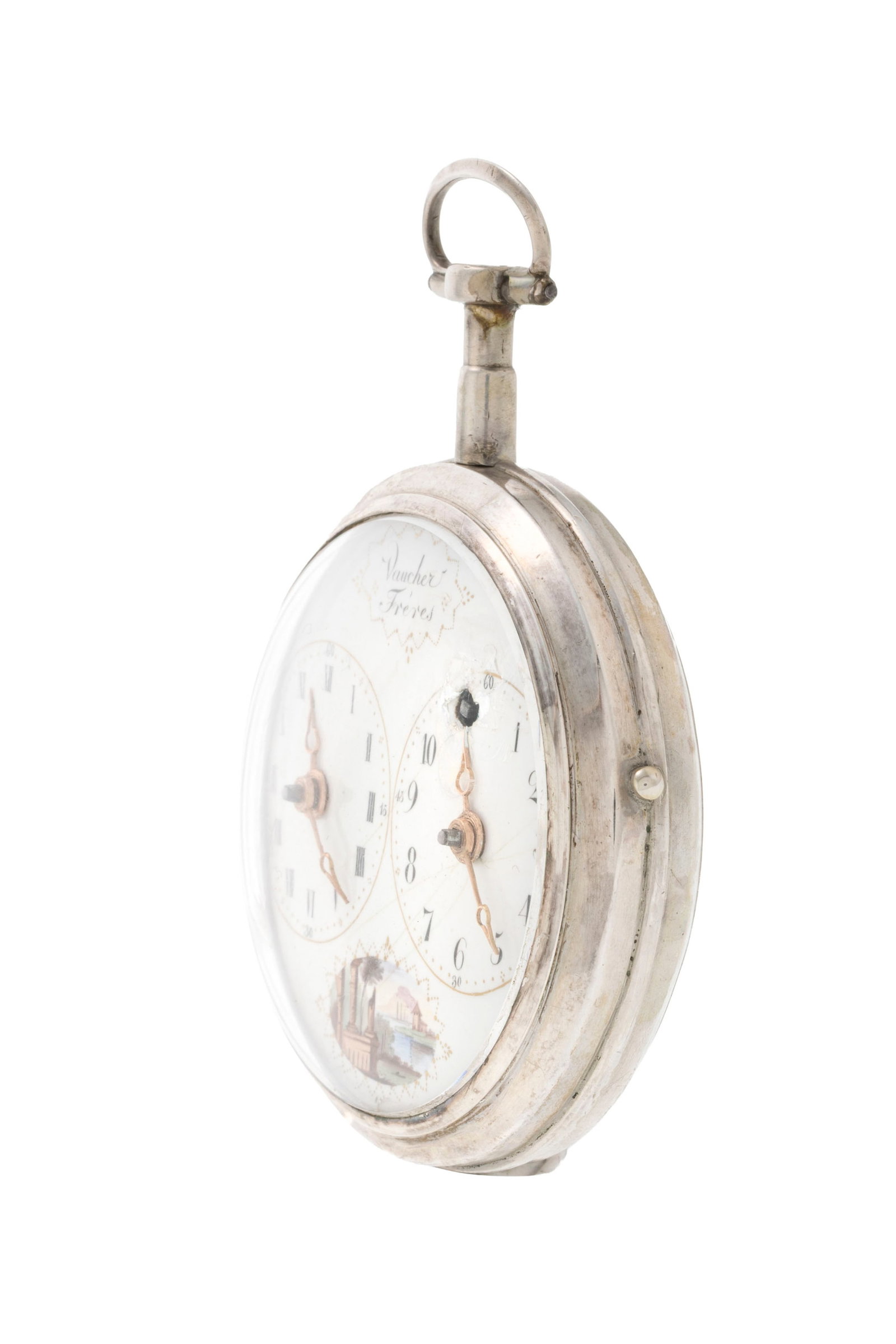 Vaucher Frères, montre de poche à coq en argent avec indication d'un deuxième fuseau  - 2