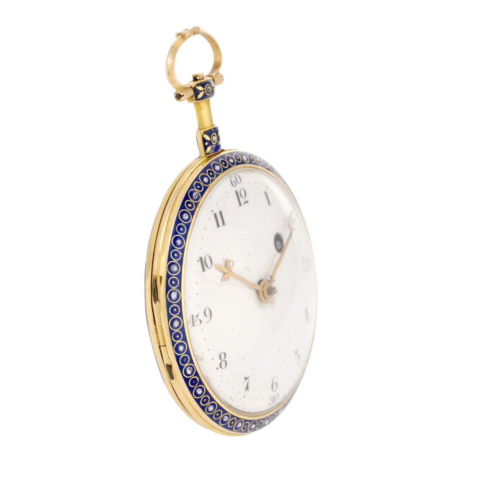 Montre de poche à coq en laiton, or et émail, fin XVIIIe, début XIXe s. Mouvement: m - 3