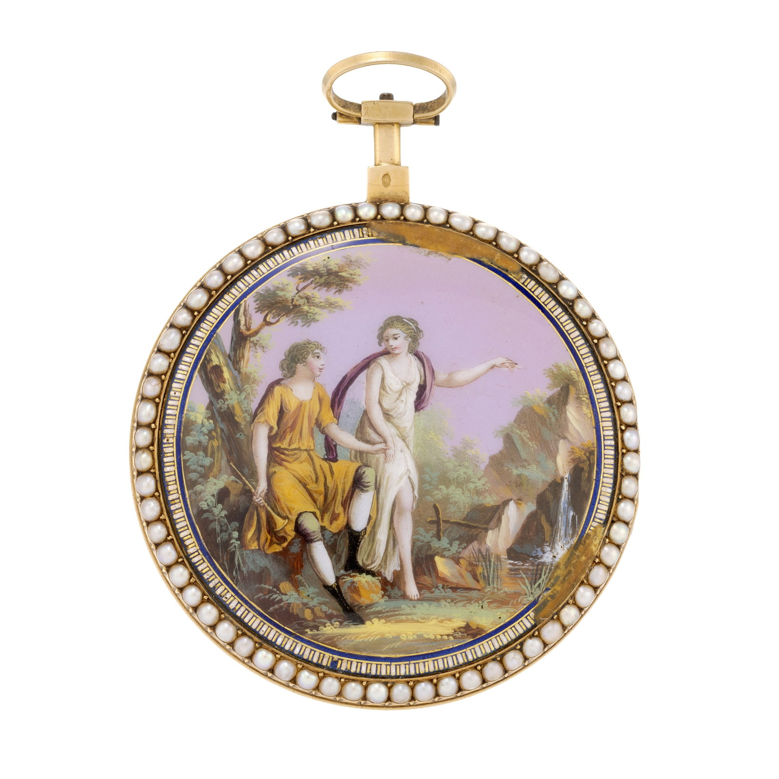 Léonard Bordier, montre de poche à coq en or 750 ornée d'une scène galante é - 2