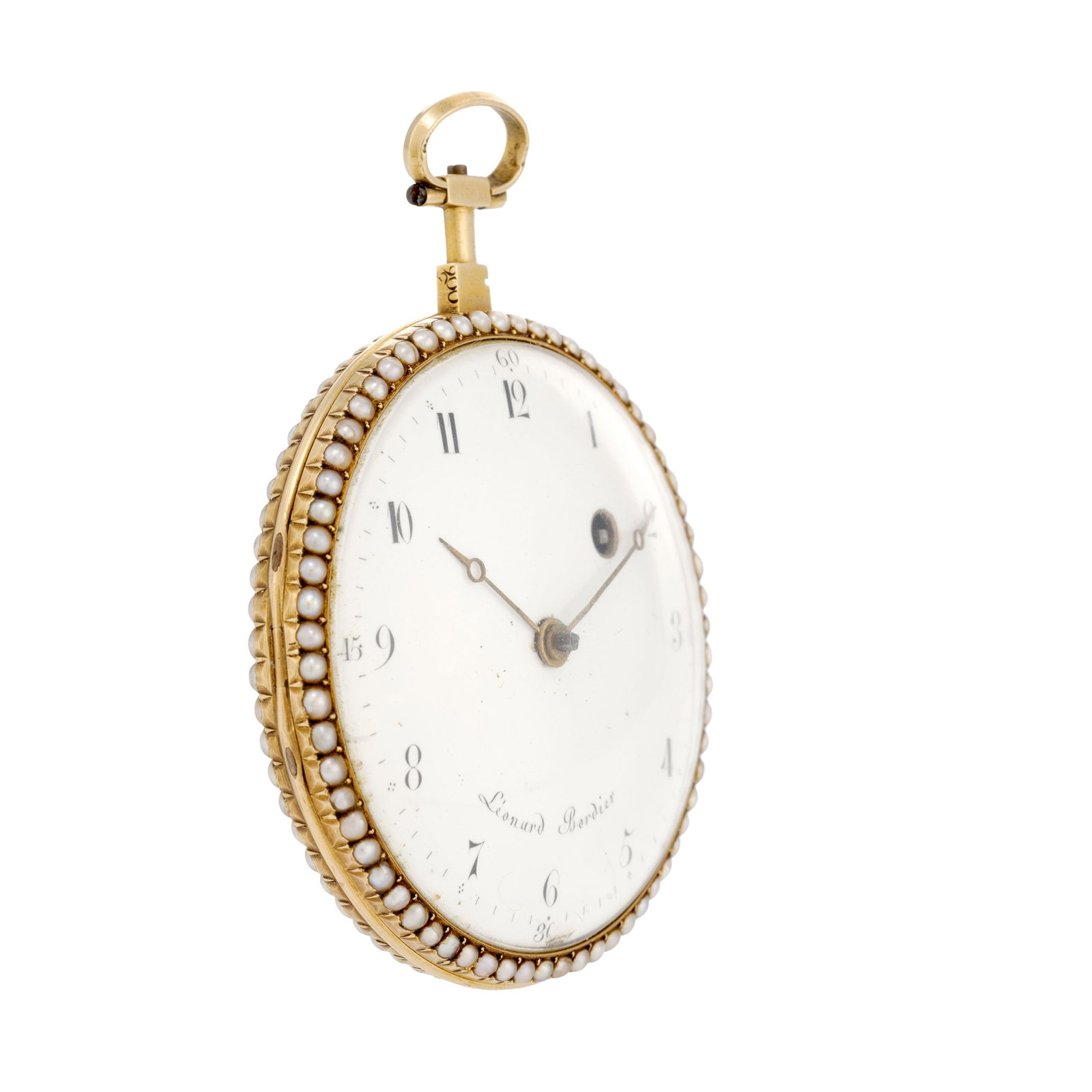 Léonard Bordier, montre de poche à coq en or 750 ornée d'une scène galante é - 3